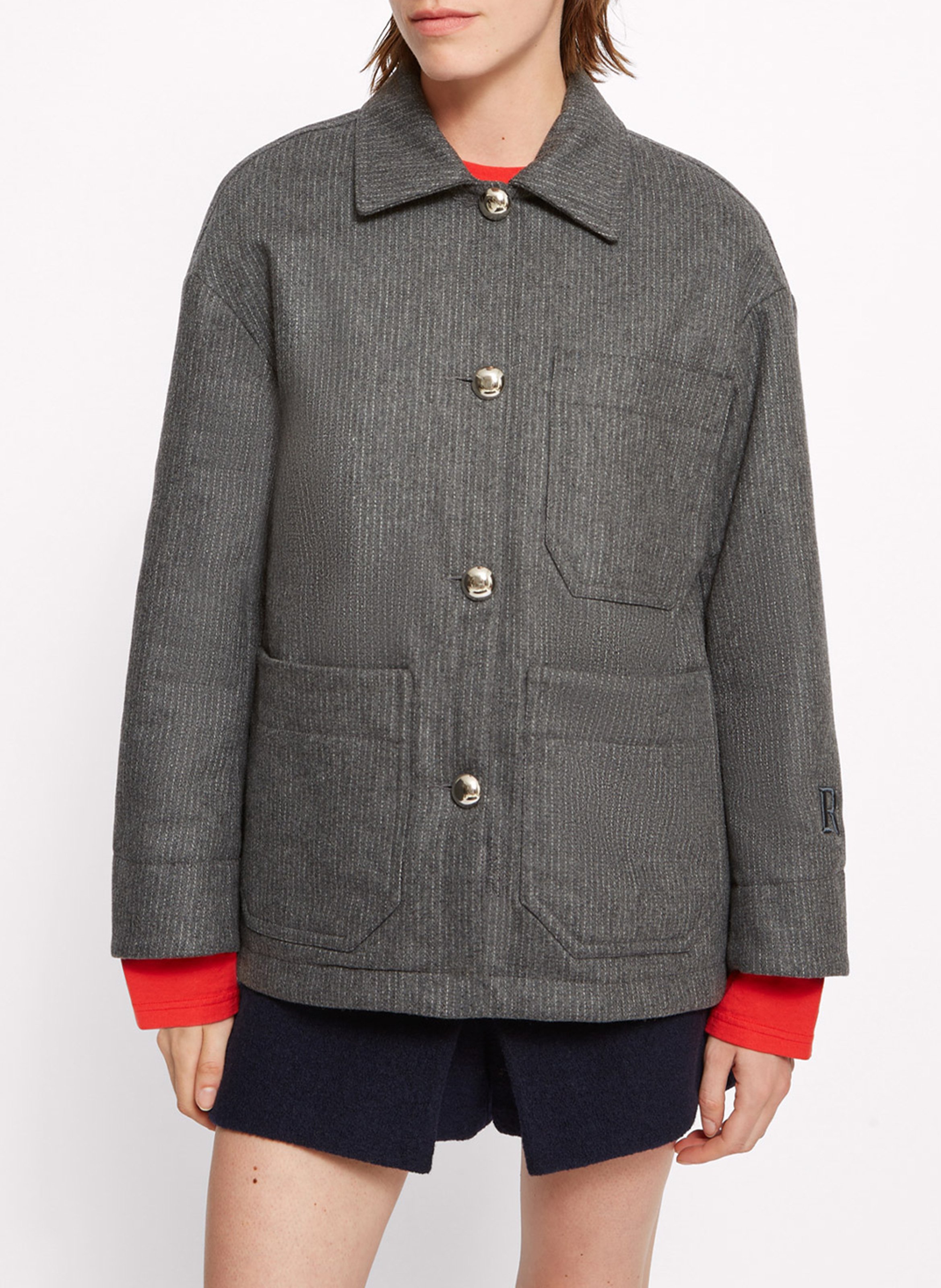 Veste oversize col classique en laine mélangée ROSEANNA Gris