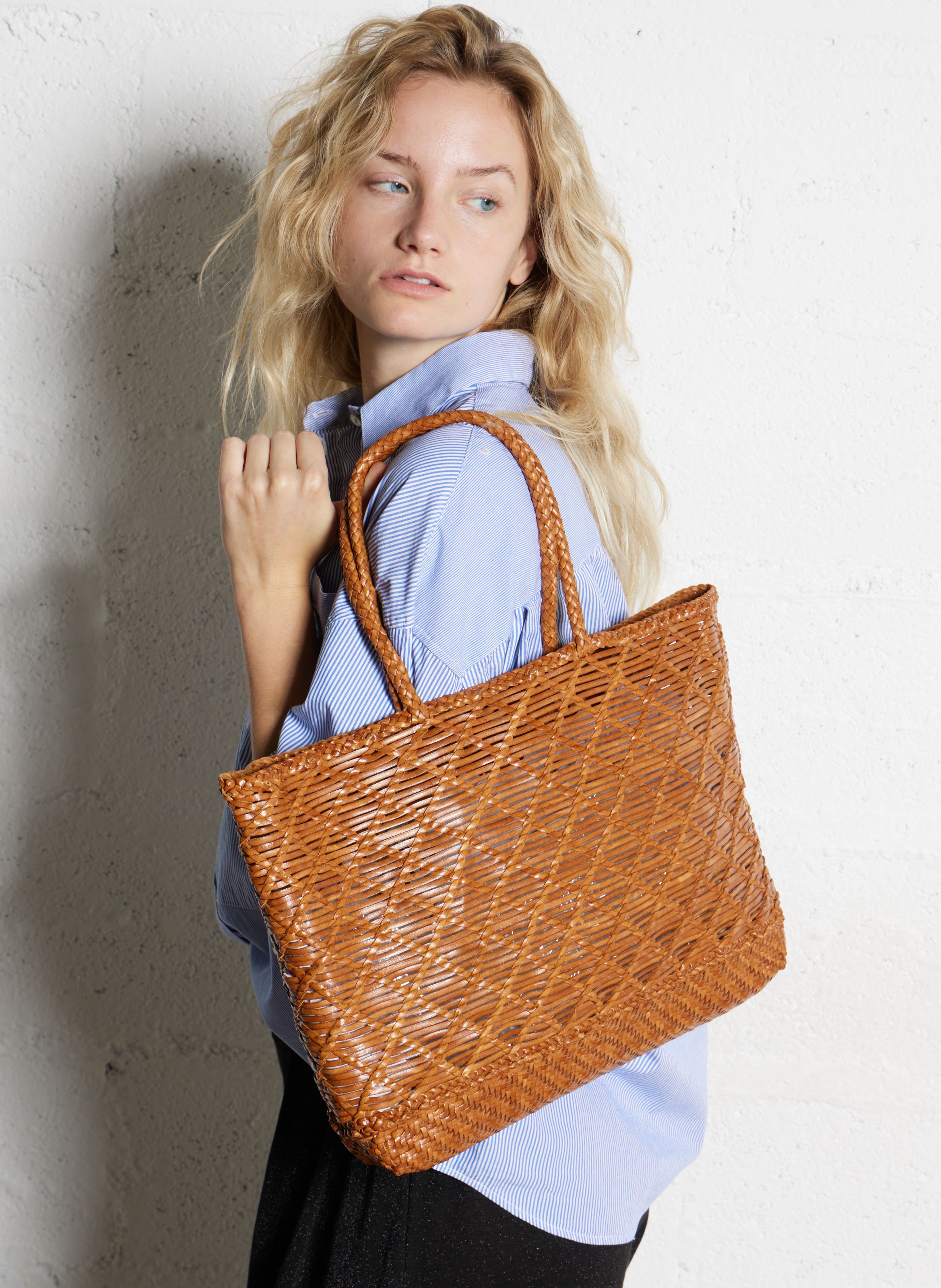 Panier tissé en cuir DRAGON DIFFUSION Marron