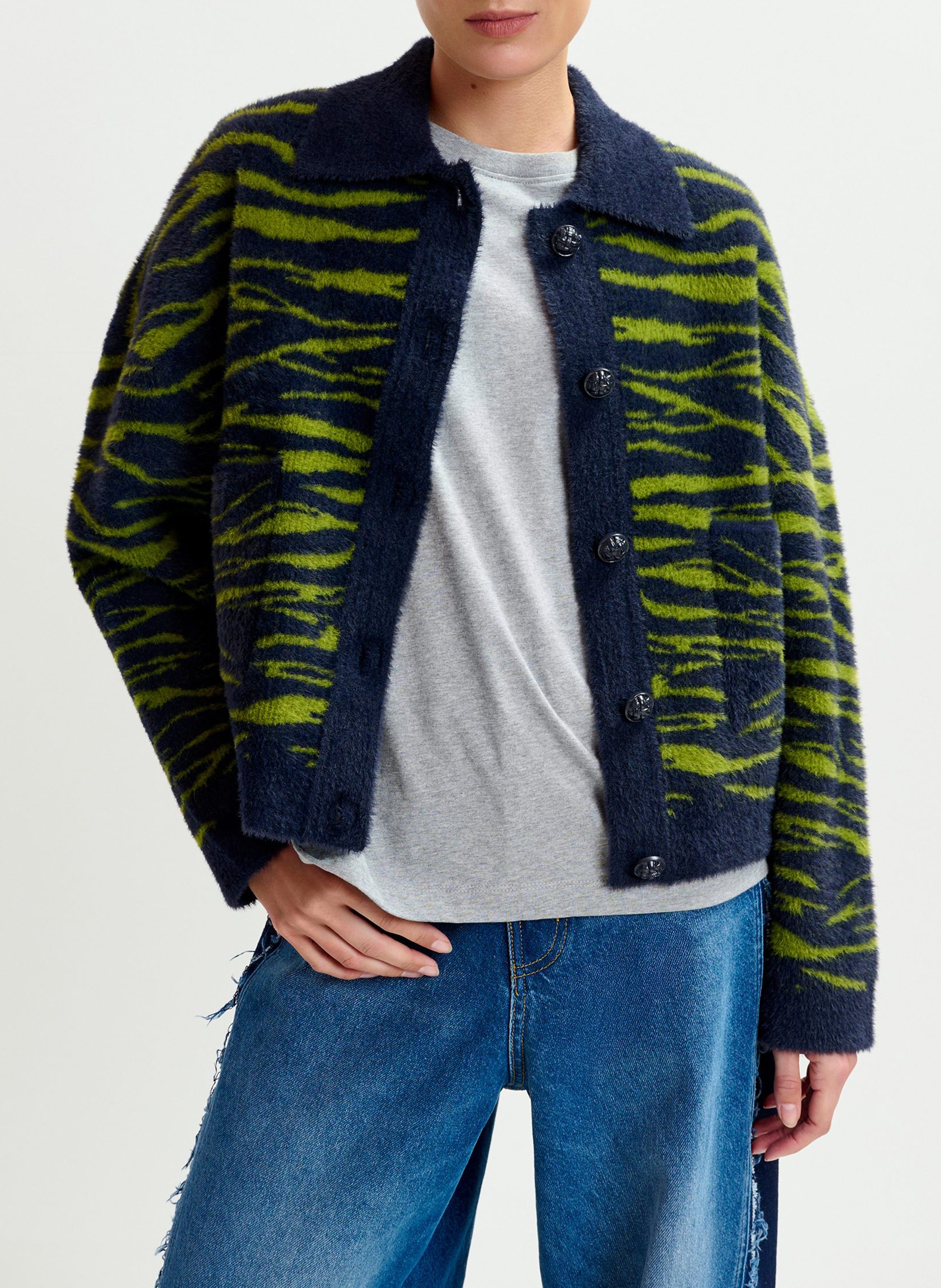 Cardigan boutonné à imprimé zèbre ESSENTIEL ANTWERP Bleu