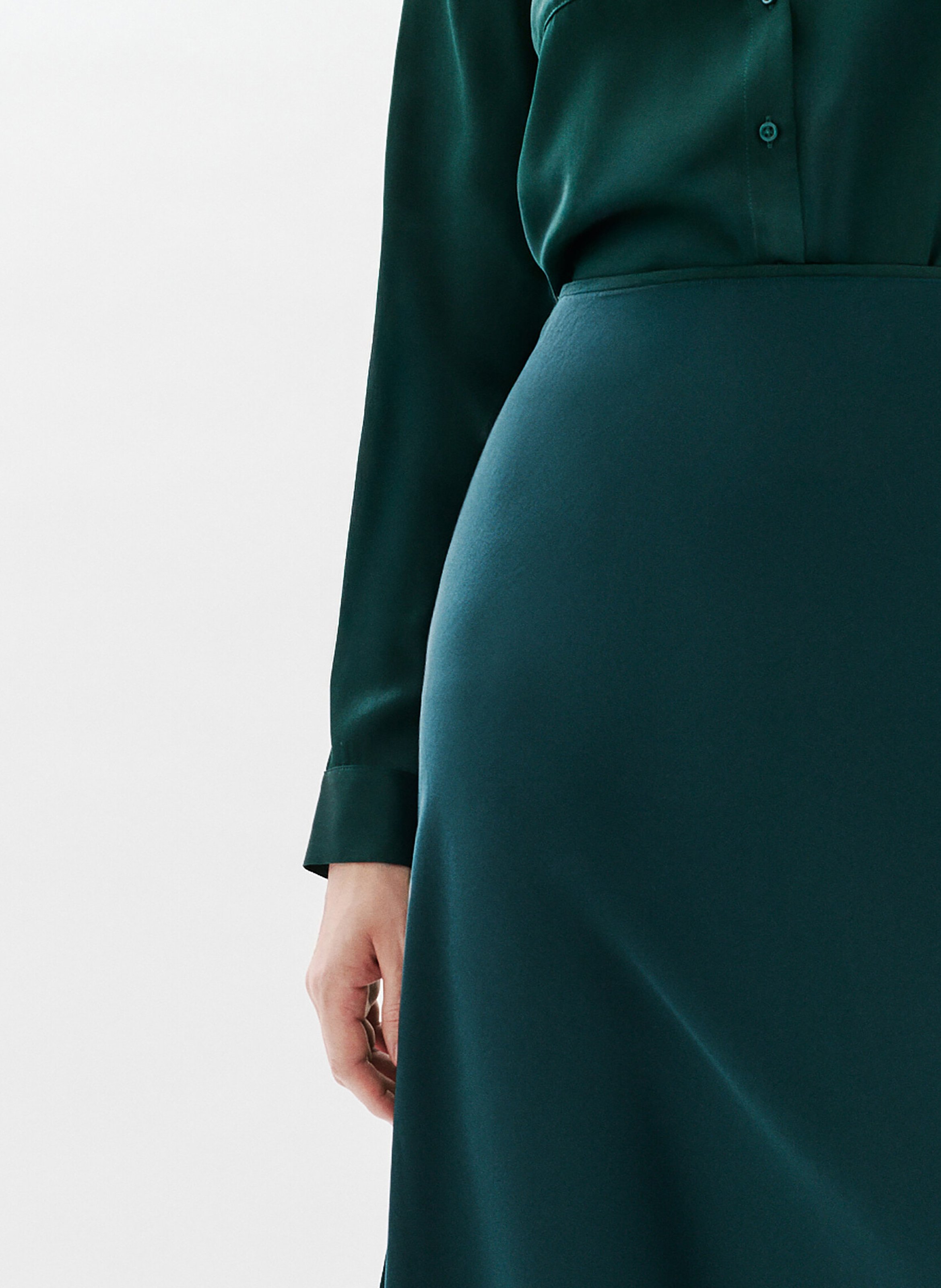 Long satin-effect skirt CAROLL Green