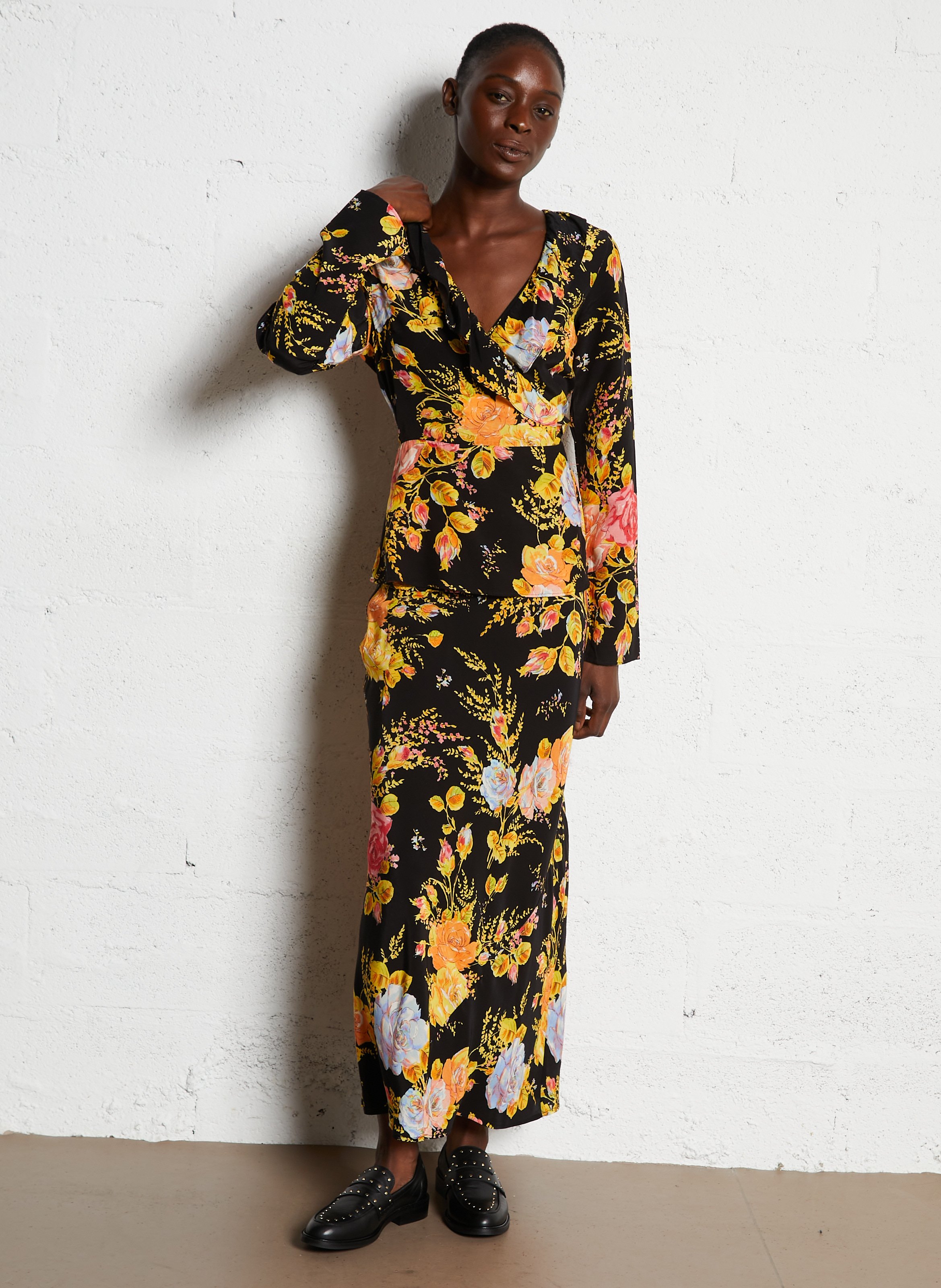 Blouse cintrée col V imprimé NEVER FULLY DRESSED Noir