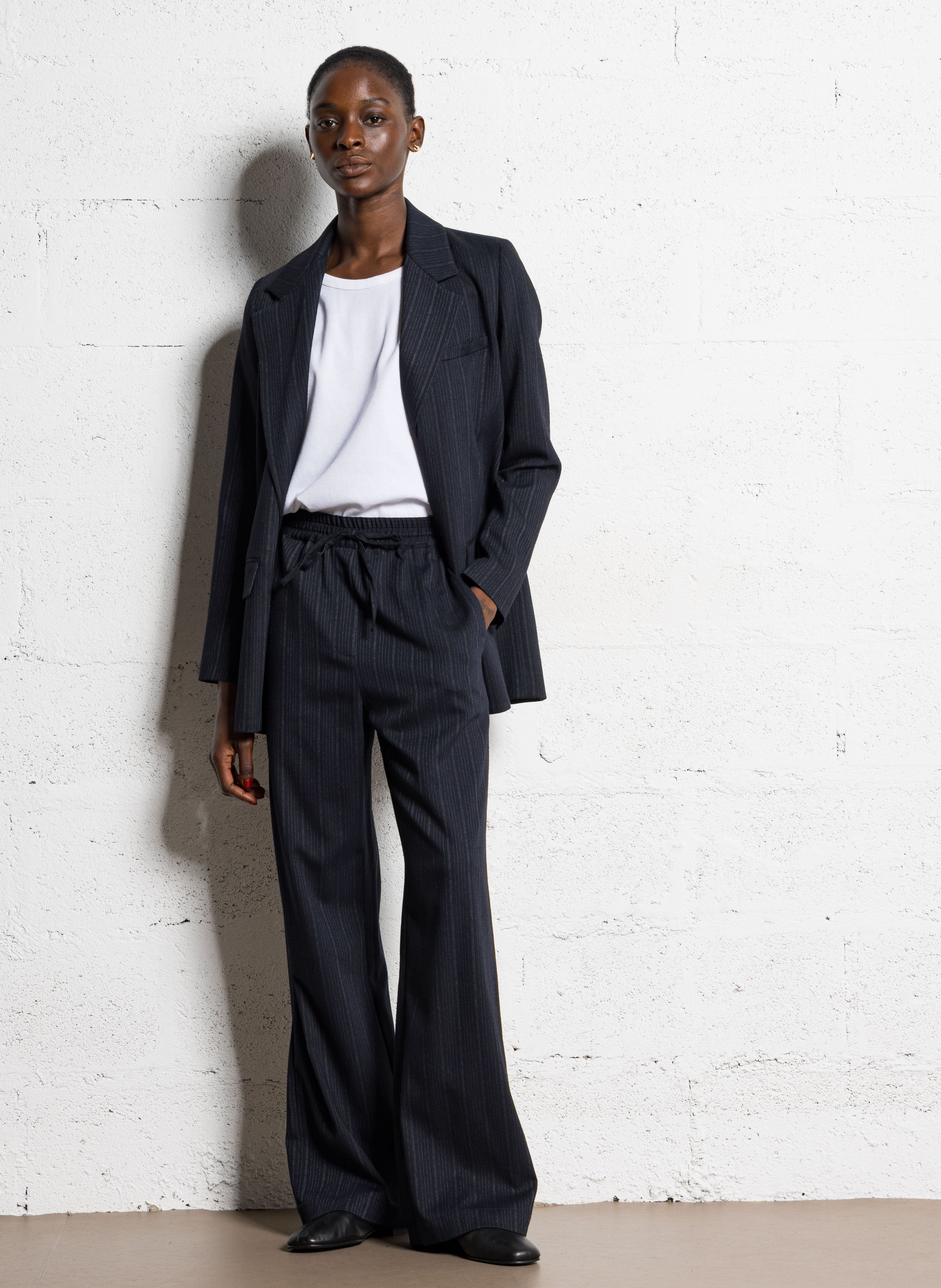 Veste col tailleur masculine en laine vierge MARGAUX LONNBERG Bleu