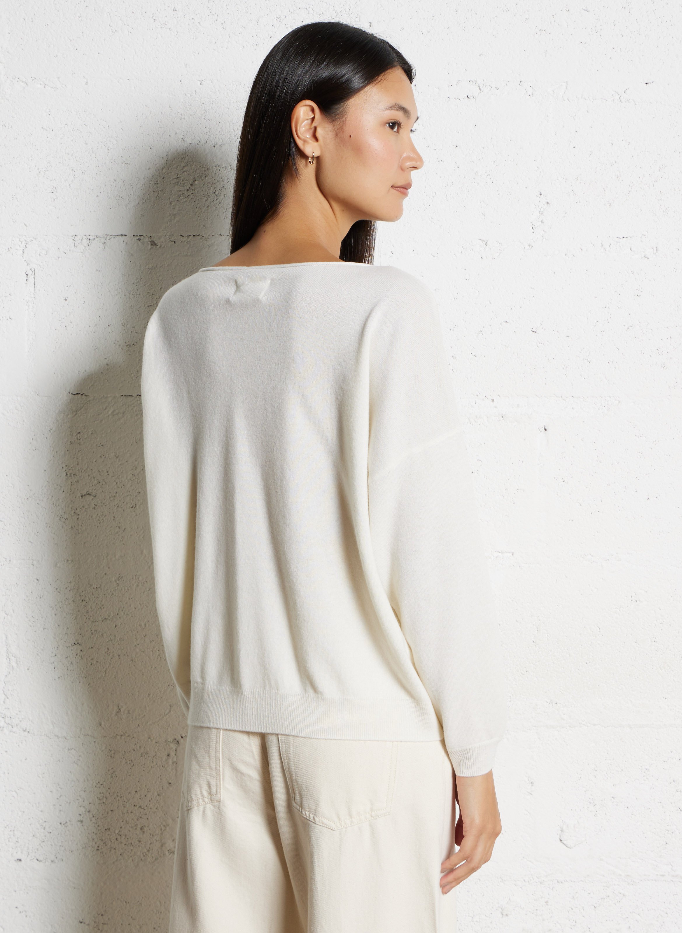 Wool boat neck sweater with rolled edges DES PETITS HAUTS Beige