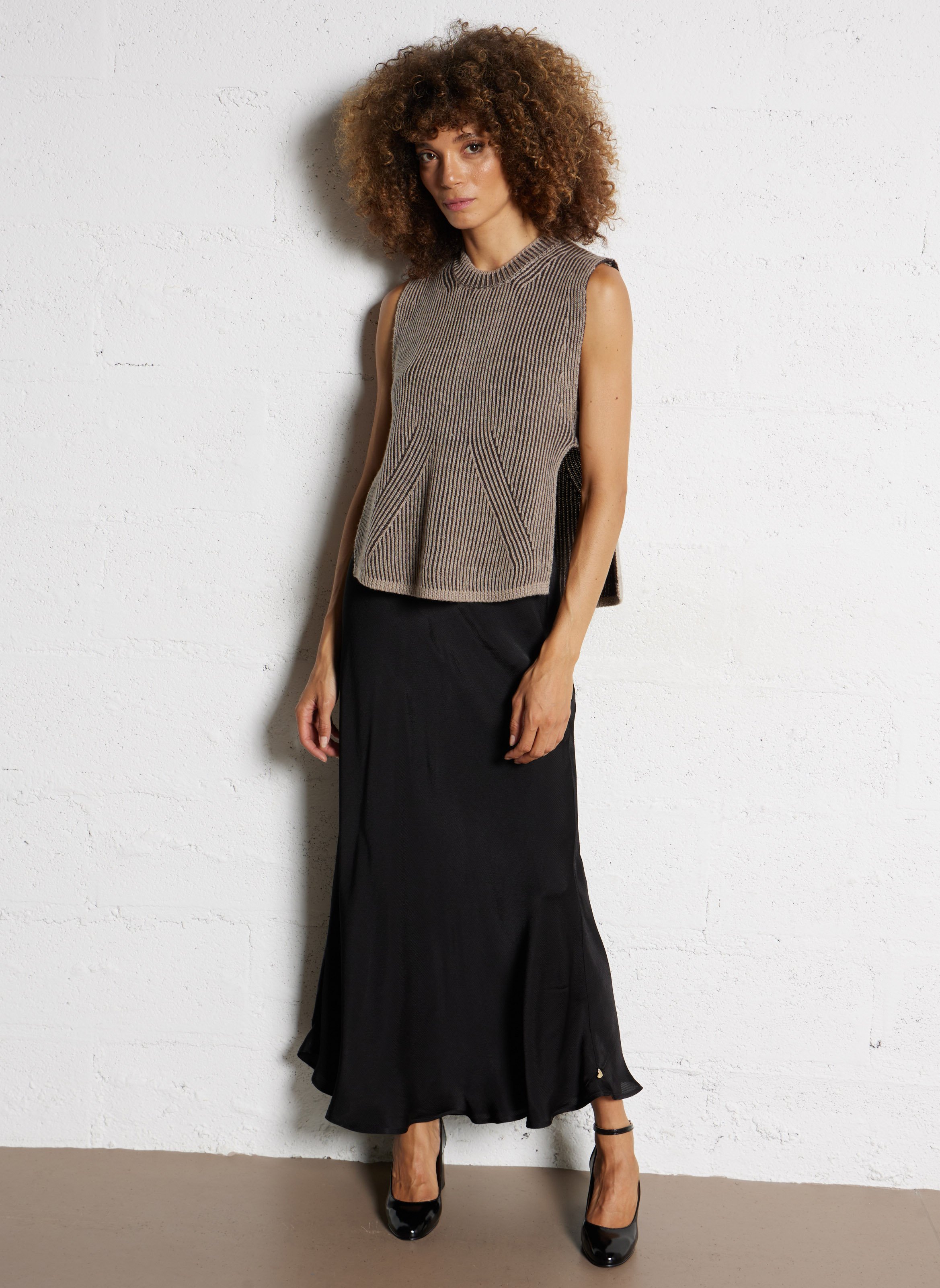 Pull col rond en laine mélangée MAISON ANJE Marron