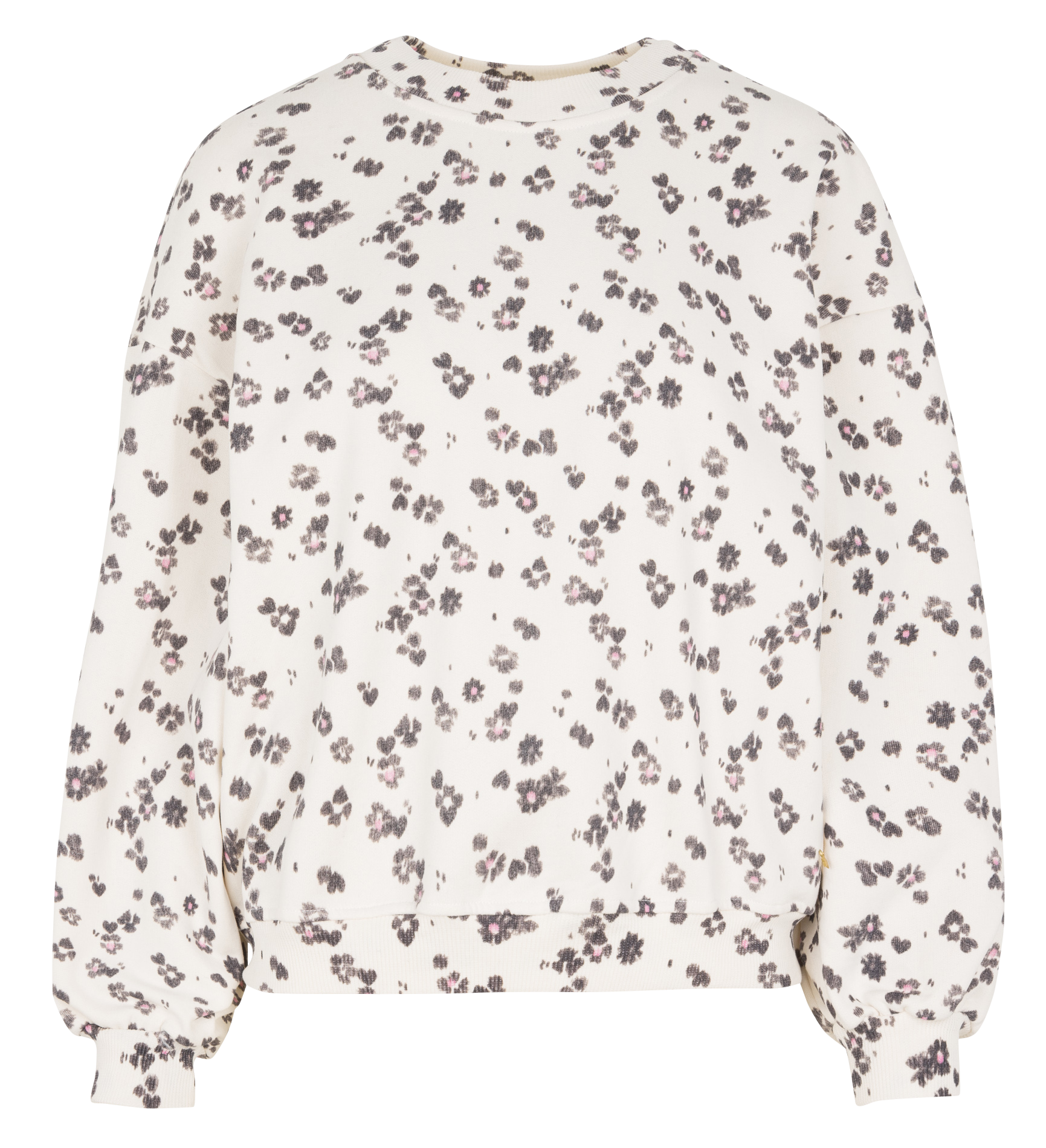 Oversized round neck floral print cotton sweatshirt DES PETITS HAUTS White