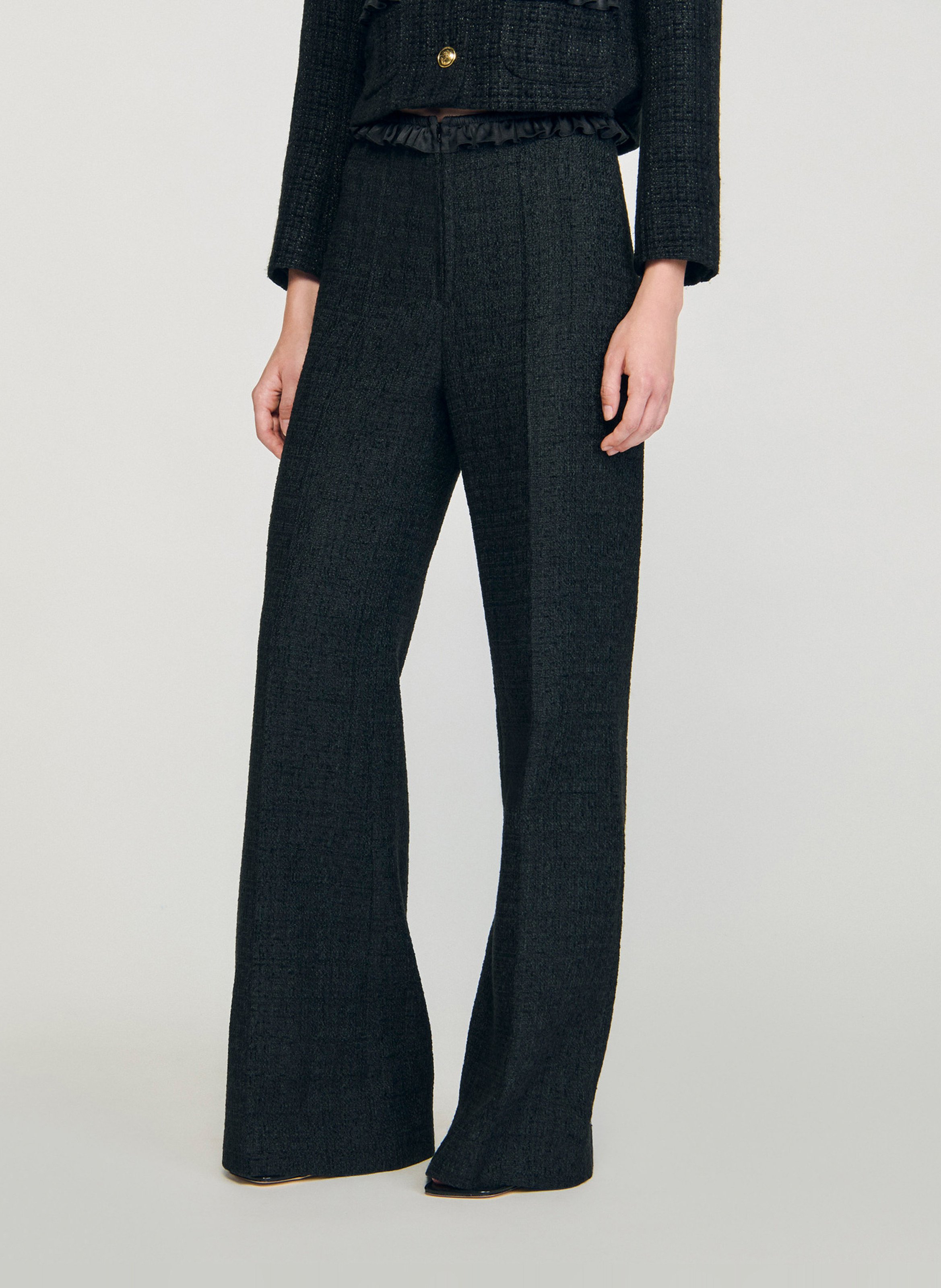 Pantalon tailleur taille haute en tweed SANDRO Noir