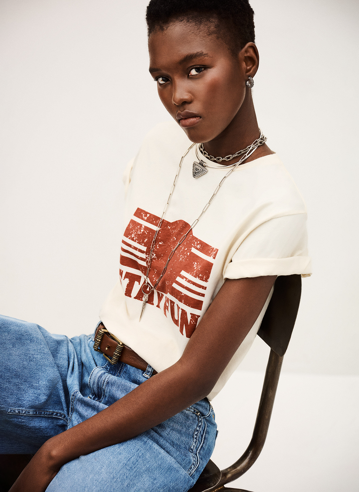 Straight screen-printed round-neck T-shirt BA&SH Beige