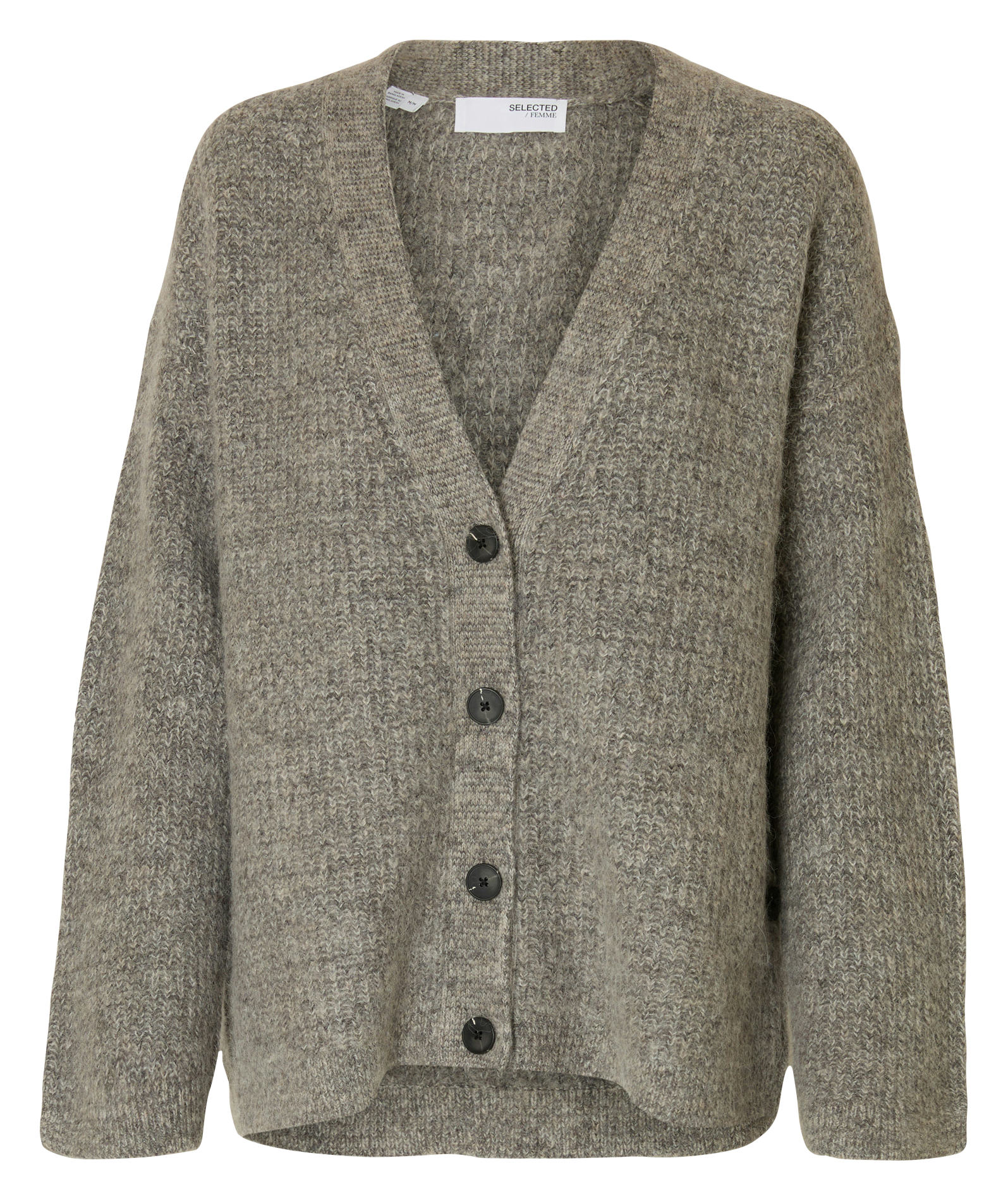 Cardigan col V uni en laine mélangée SELECTED Gris