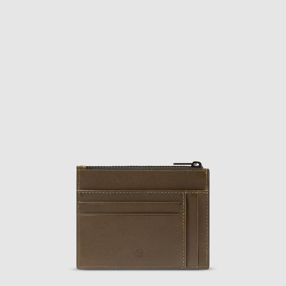Men's leather credit card holder with coin pocket and RFID protection PIQUADRO Green