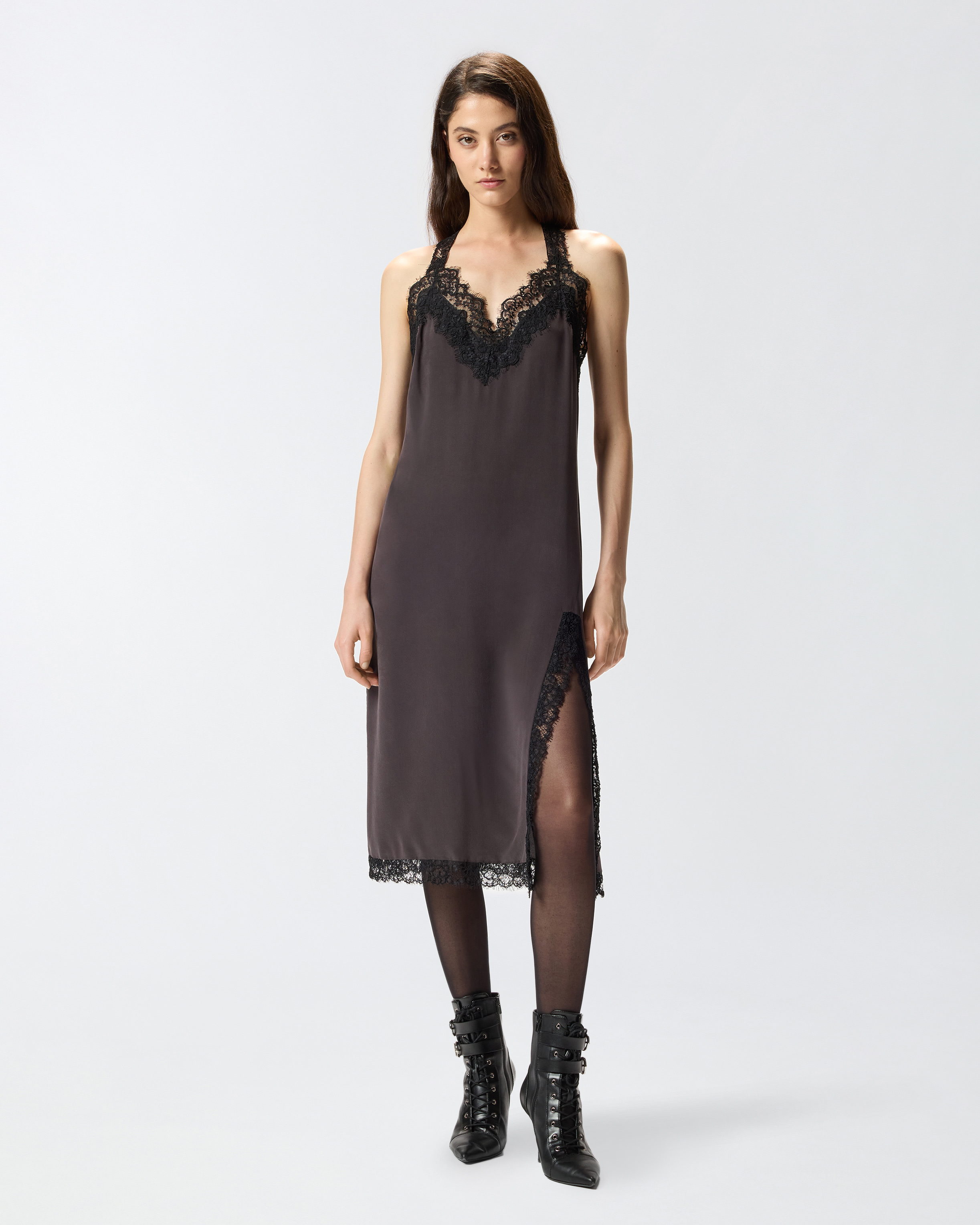 Silk and lace lingerie dress PINKO Brown