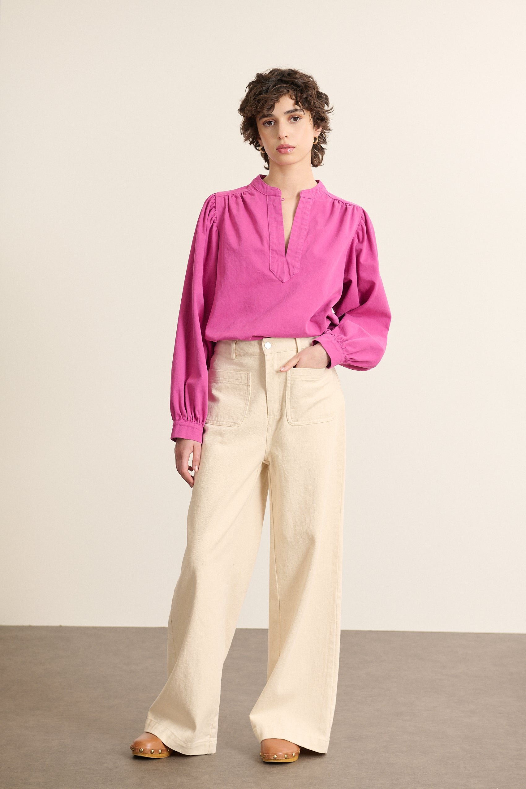 Long-sleeved denim tunic blouse GARANCE PARIS Pink