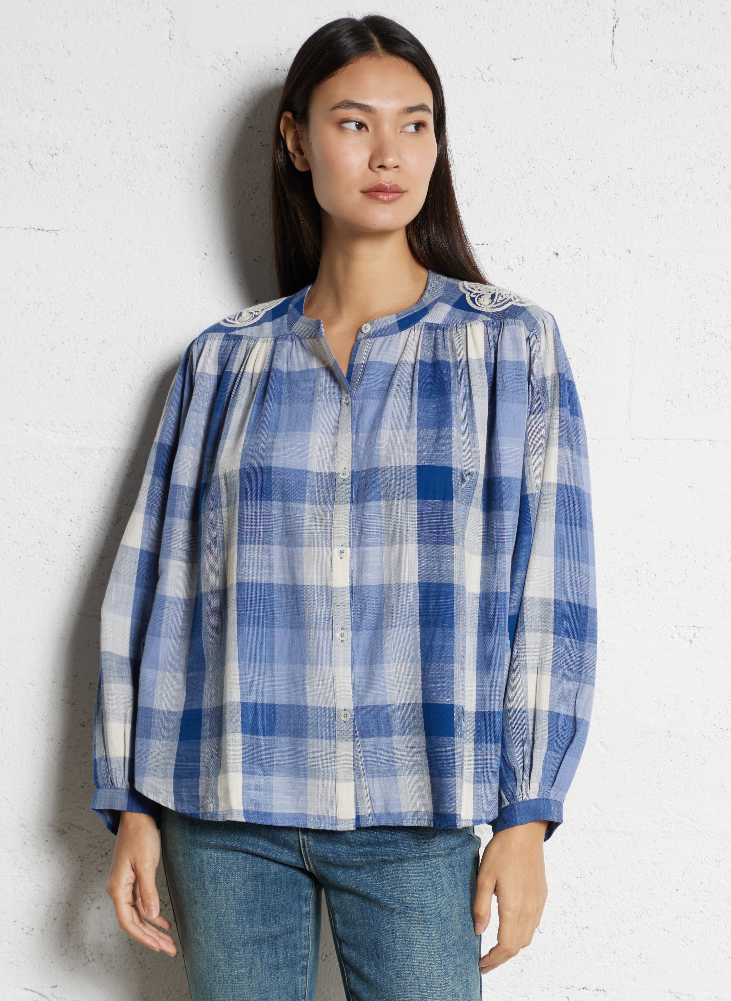 Chemise ample col mao en coton LA PETITE ETOILE Bleu