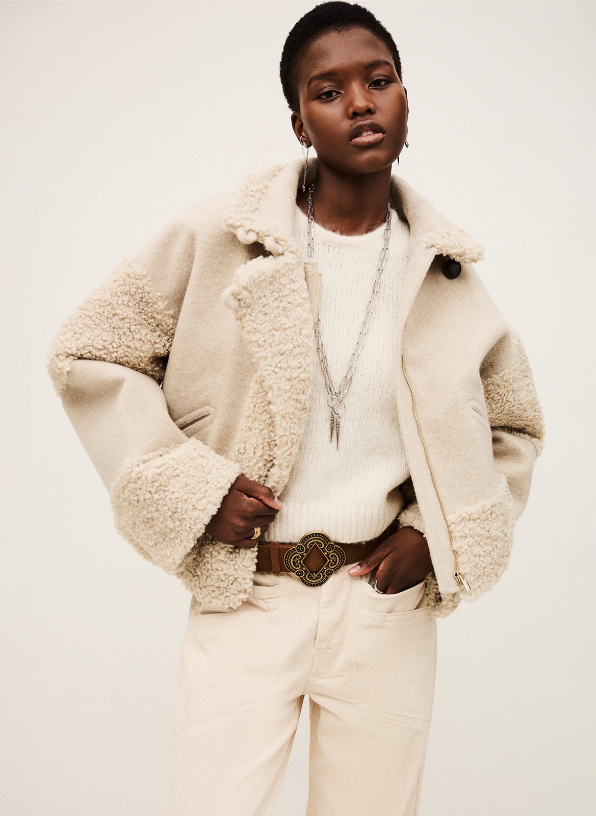 Korte jas met kraag en bonteffect BA&SH Beige