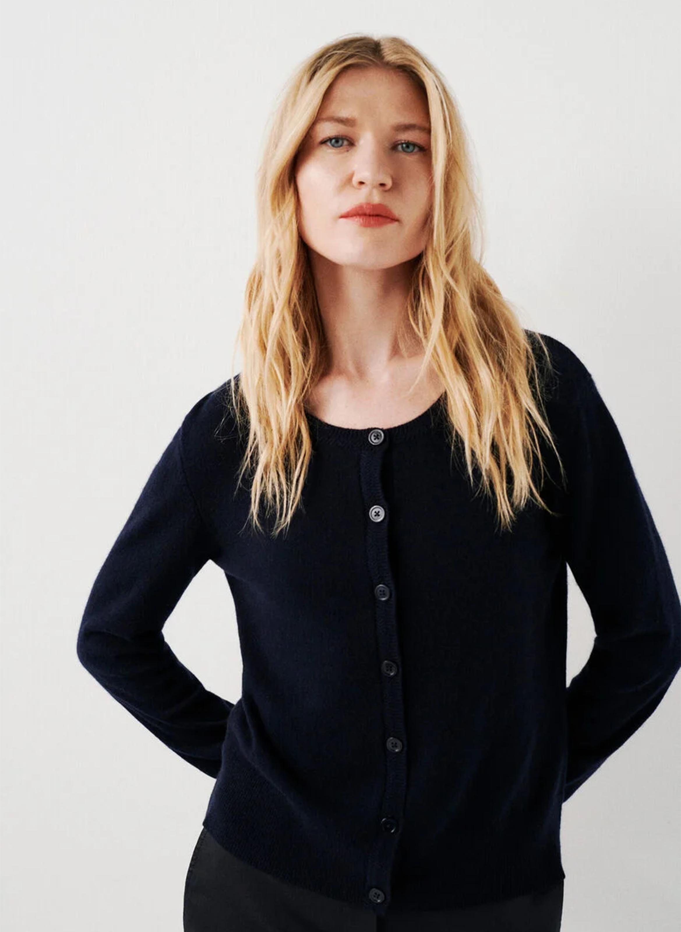 Round neck straight cashmere cardigan CAROLL