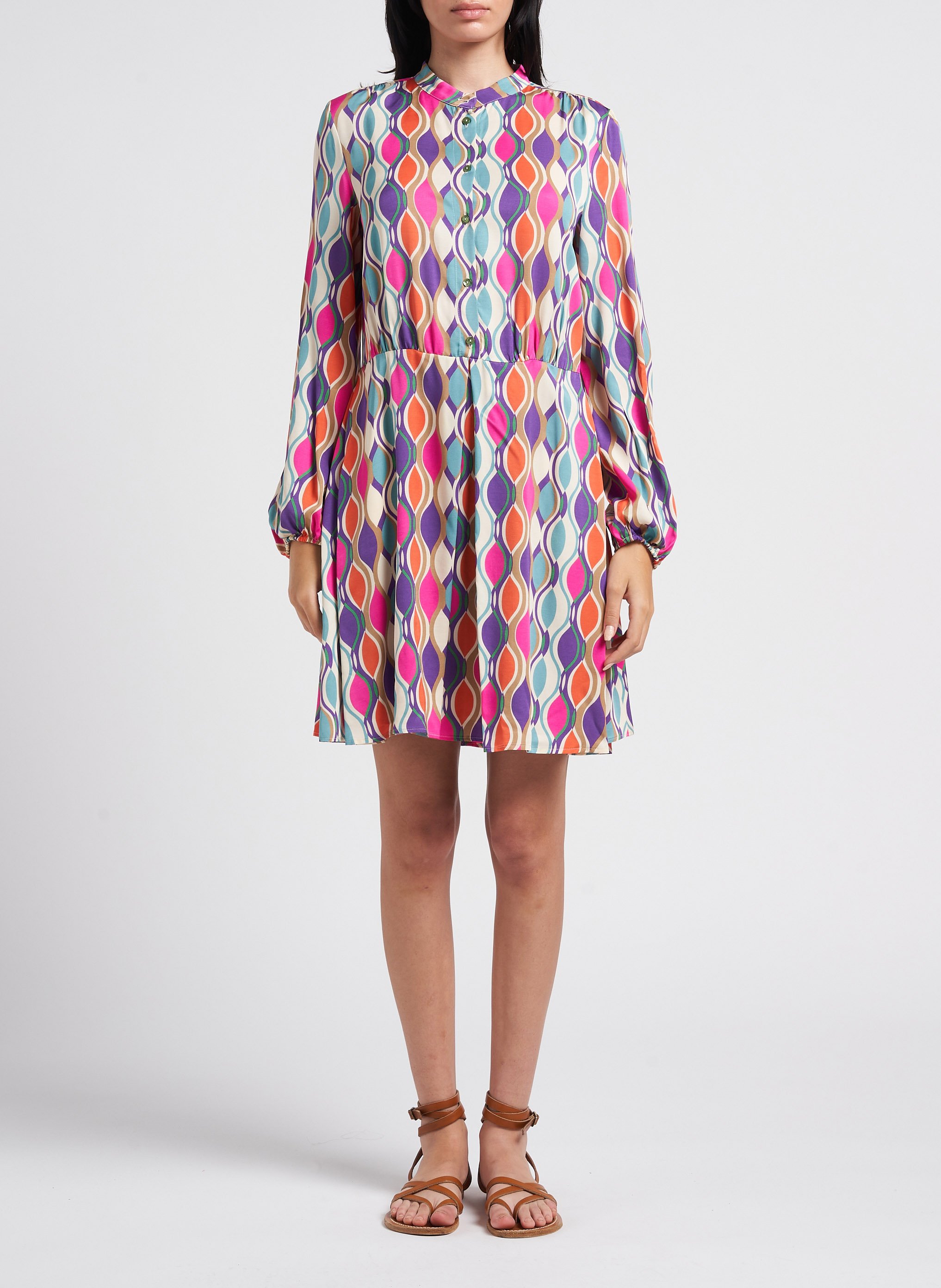 Bedrucktes Kurzkleid mit Mao-Kragen PENNYBLACK Violett