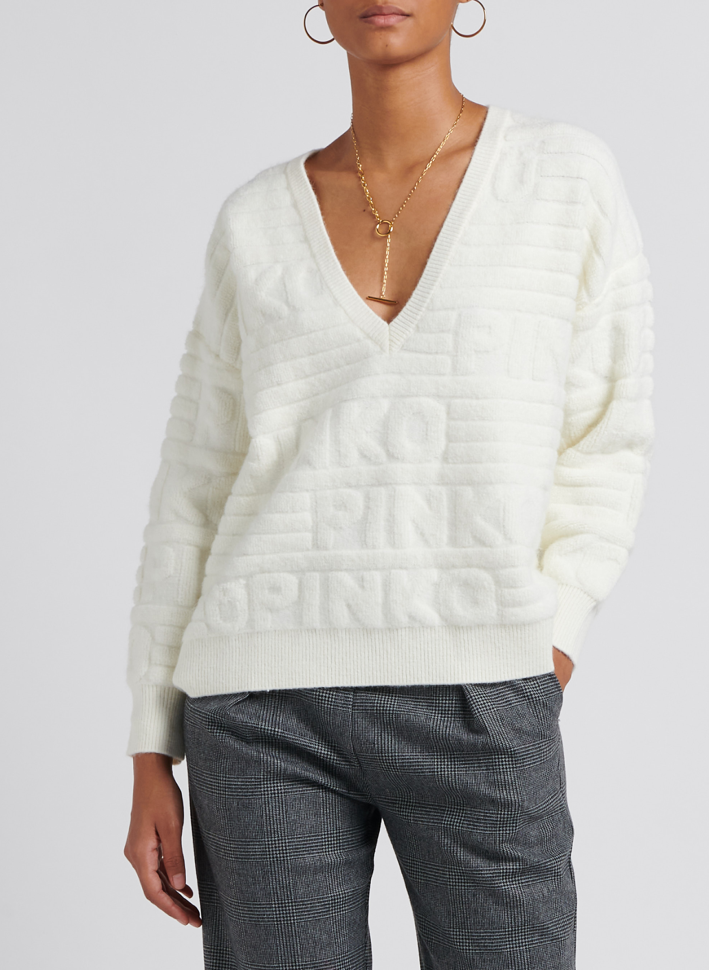 Weiter Bouclé-Pullover mit 3D-Effekt PINKO Beige