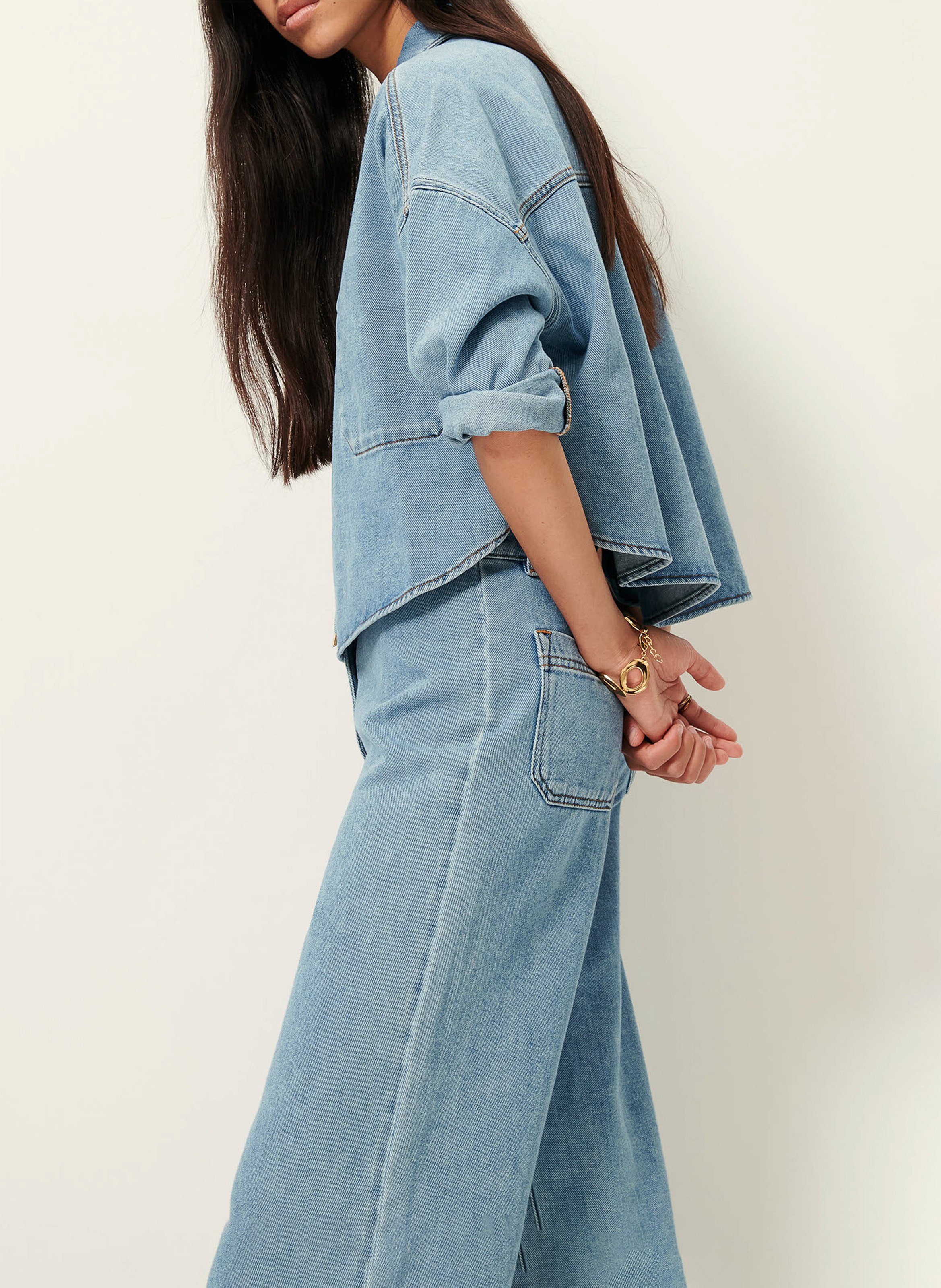 Oversize Bluse mit klassischem Kragen aus Baumwolle SESSUN Blau
