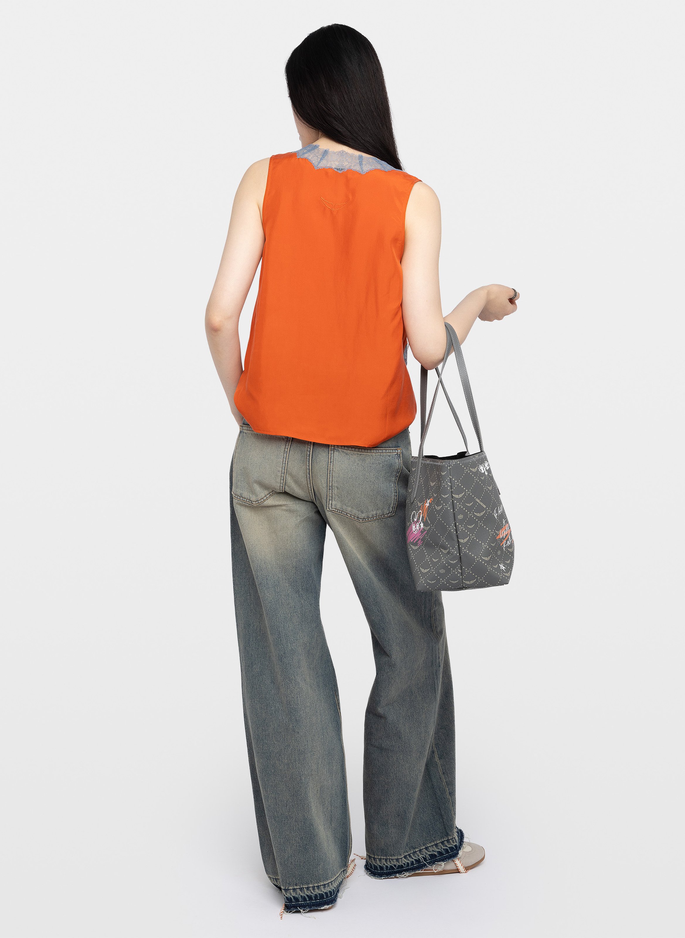 Top droit col V en soie ZADIG&VOLTAIRE Orange