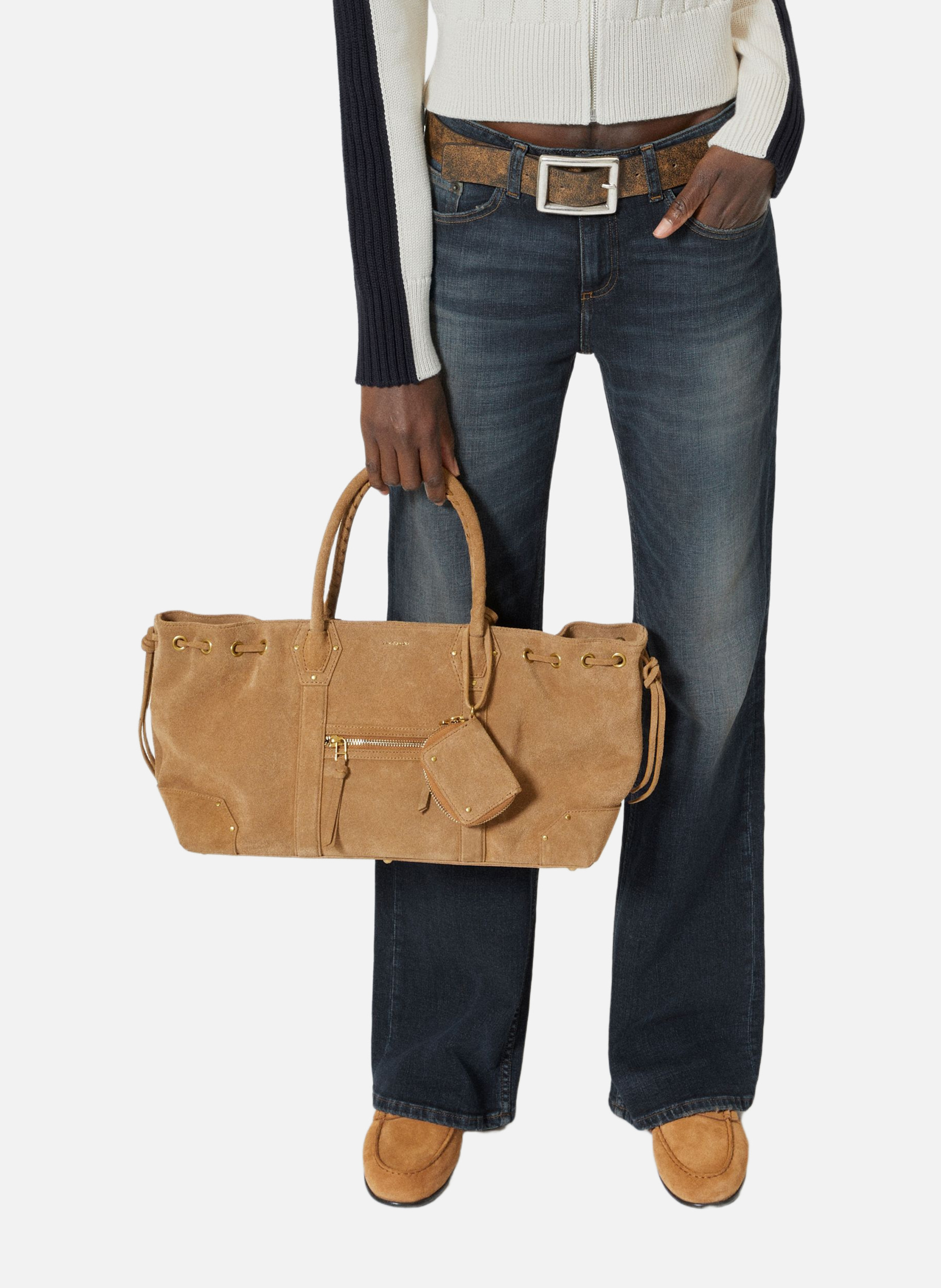 Suede tote bag THE KOOPLES Brown