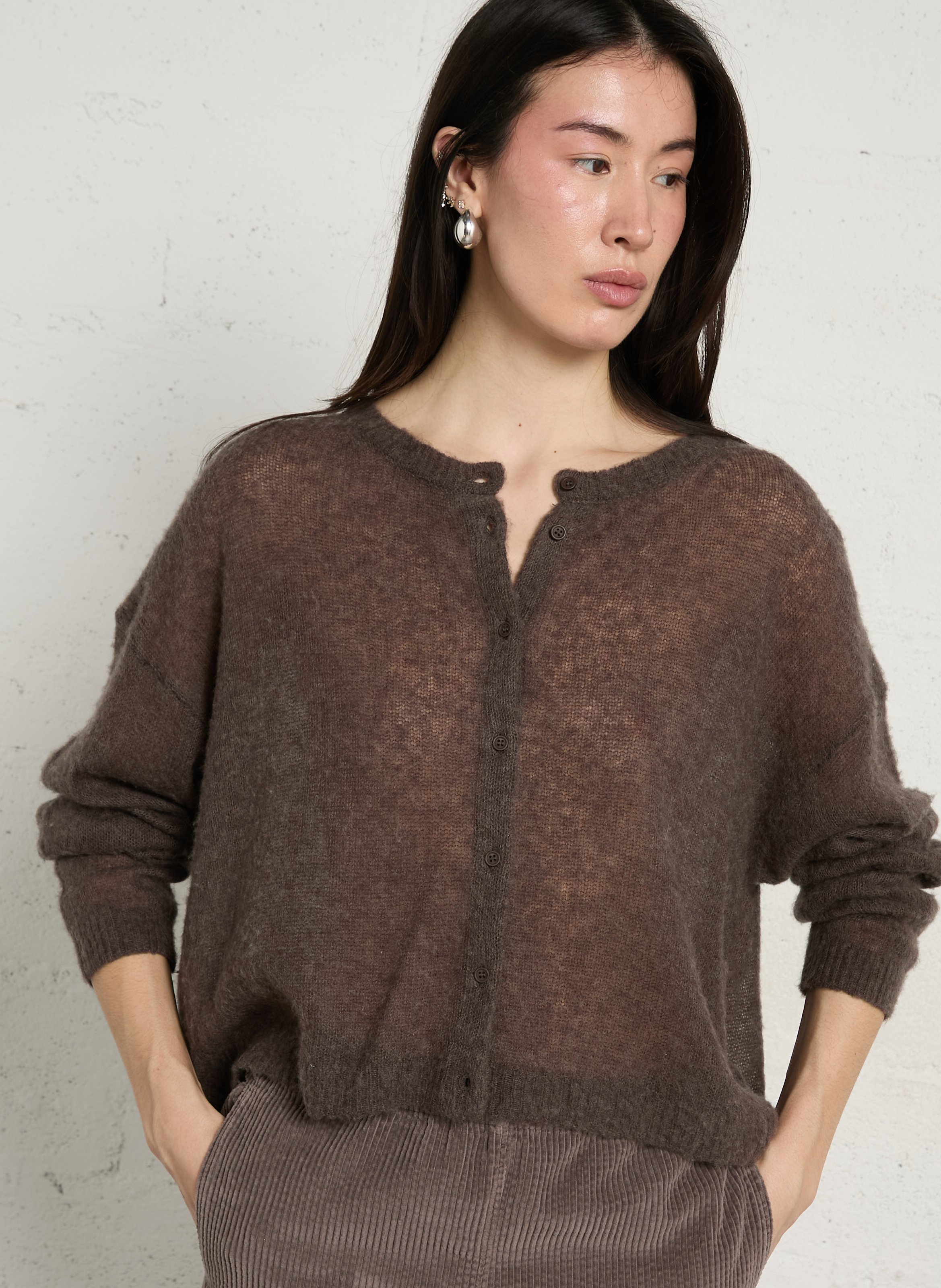 Straight round-neck cardigan AMERICAN VINTAGE Brown