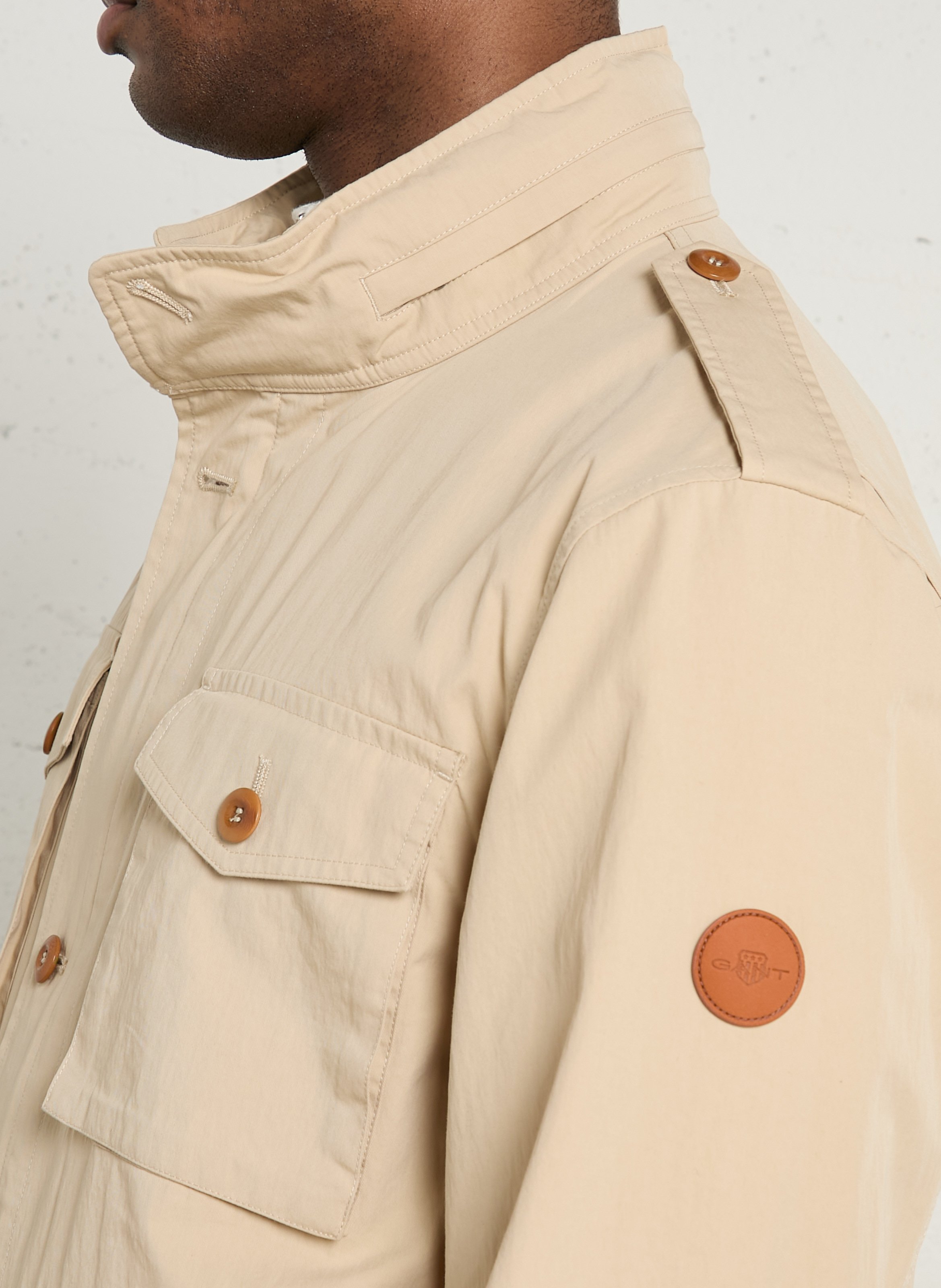 Veste droite col montant en coton mélangé GANT Beige