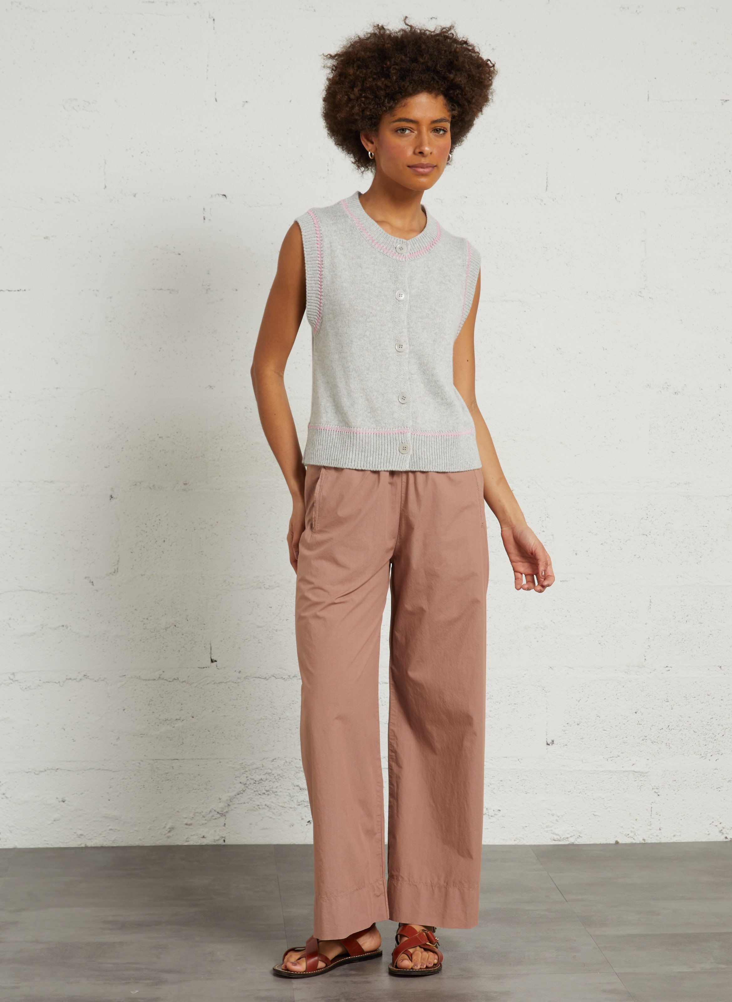 Straight round-neck knit cardigan MAISON ANJE Silver