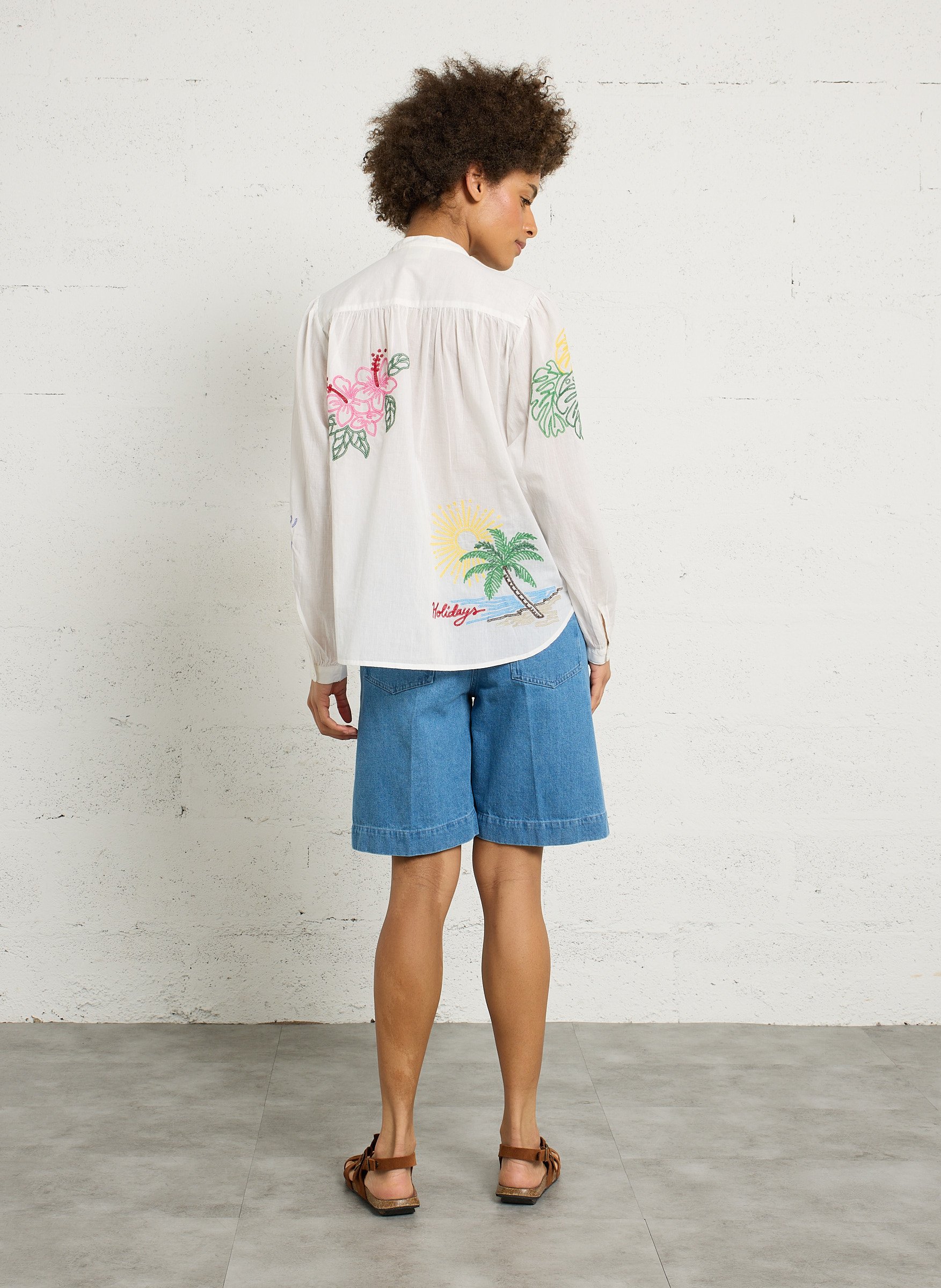 Chemise oversize col col en coton brodé HARTFORD Multicolore