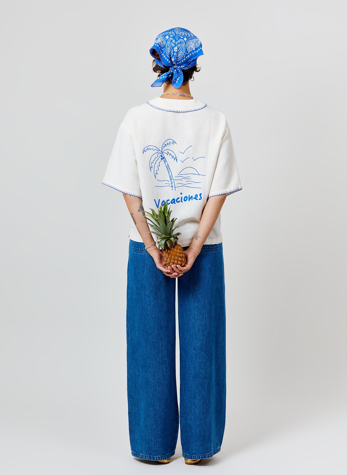 Chemise oversize col classique brodée A.P Beige