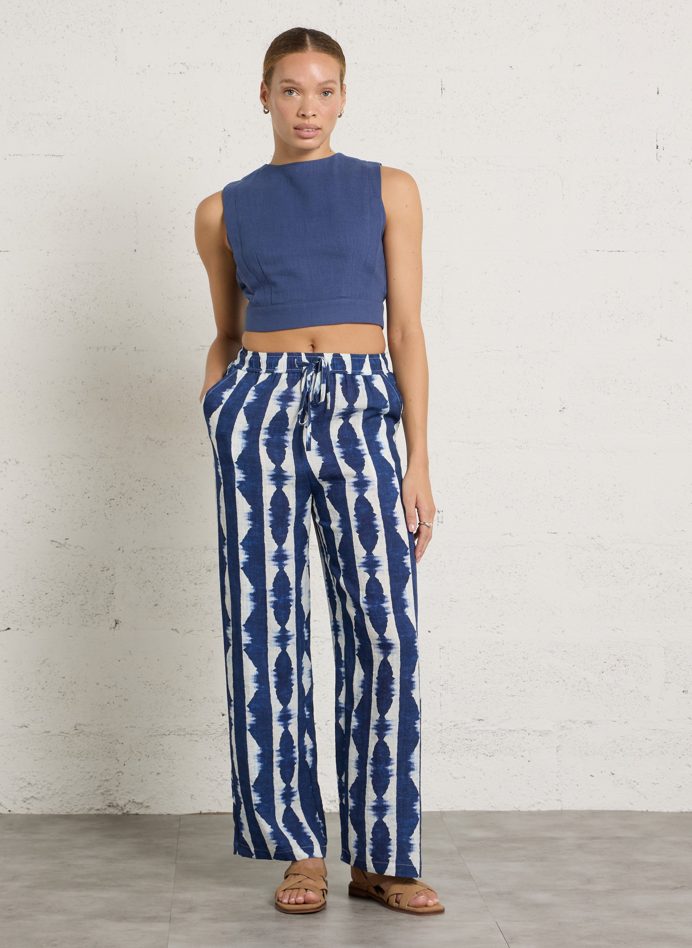 Bazimodo fluid printed wide-leg trousers THE KORNER Blue
