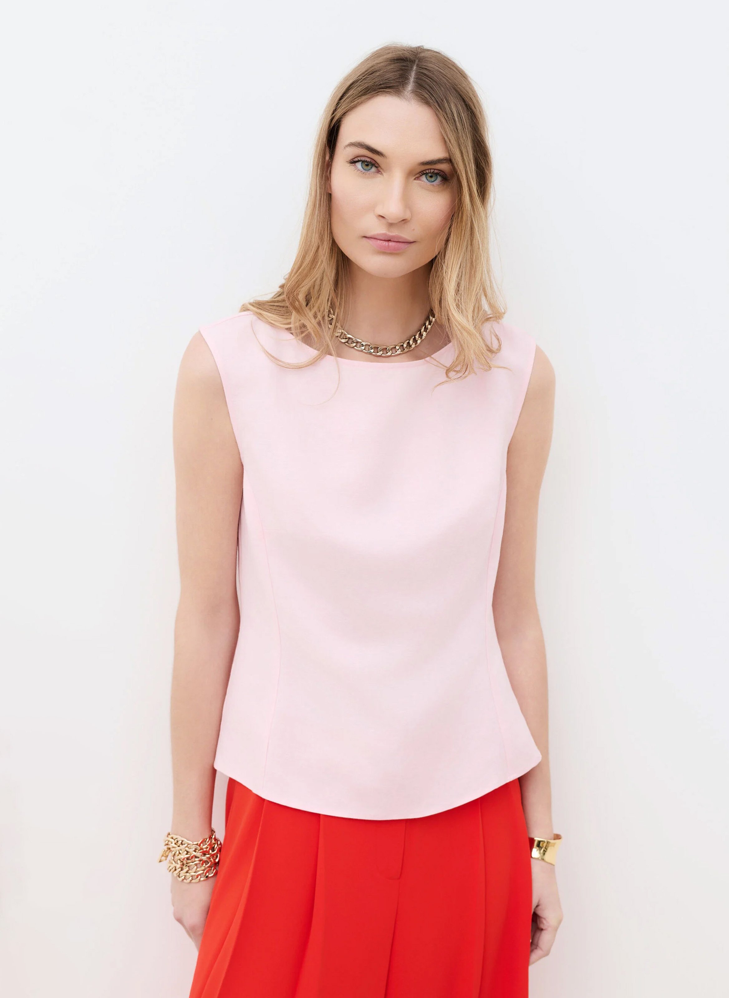 Top ajusté en lin mélangé CAROLL Rose