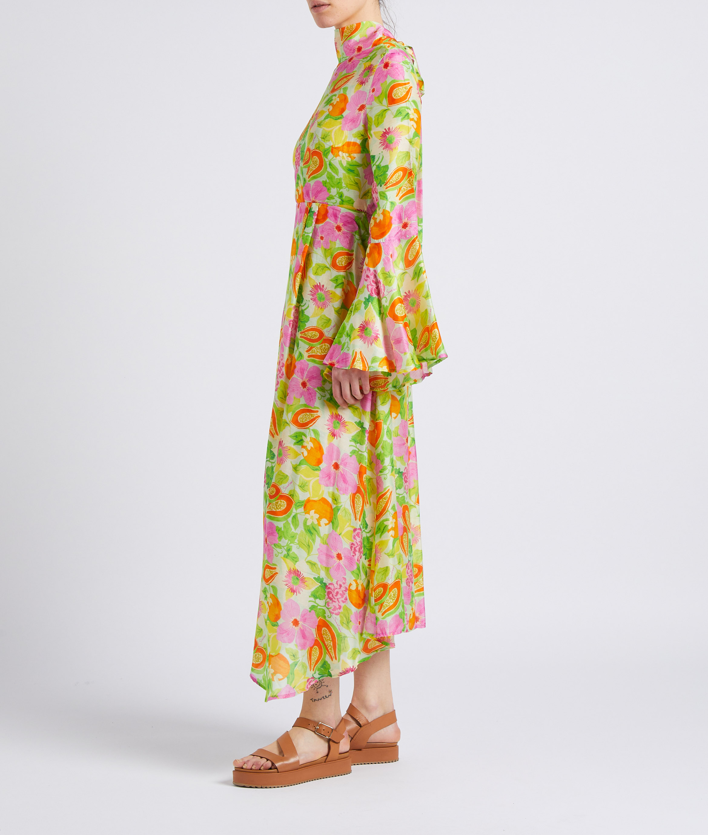 Printed long dress with ties SUNDRESS Multicolored