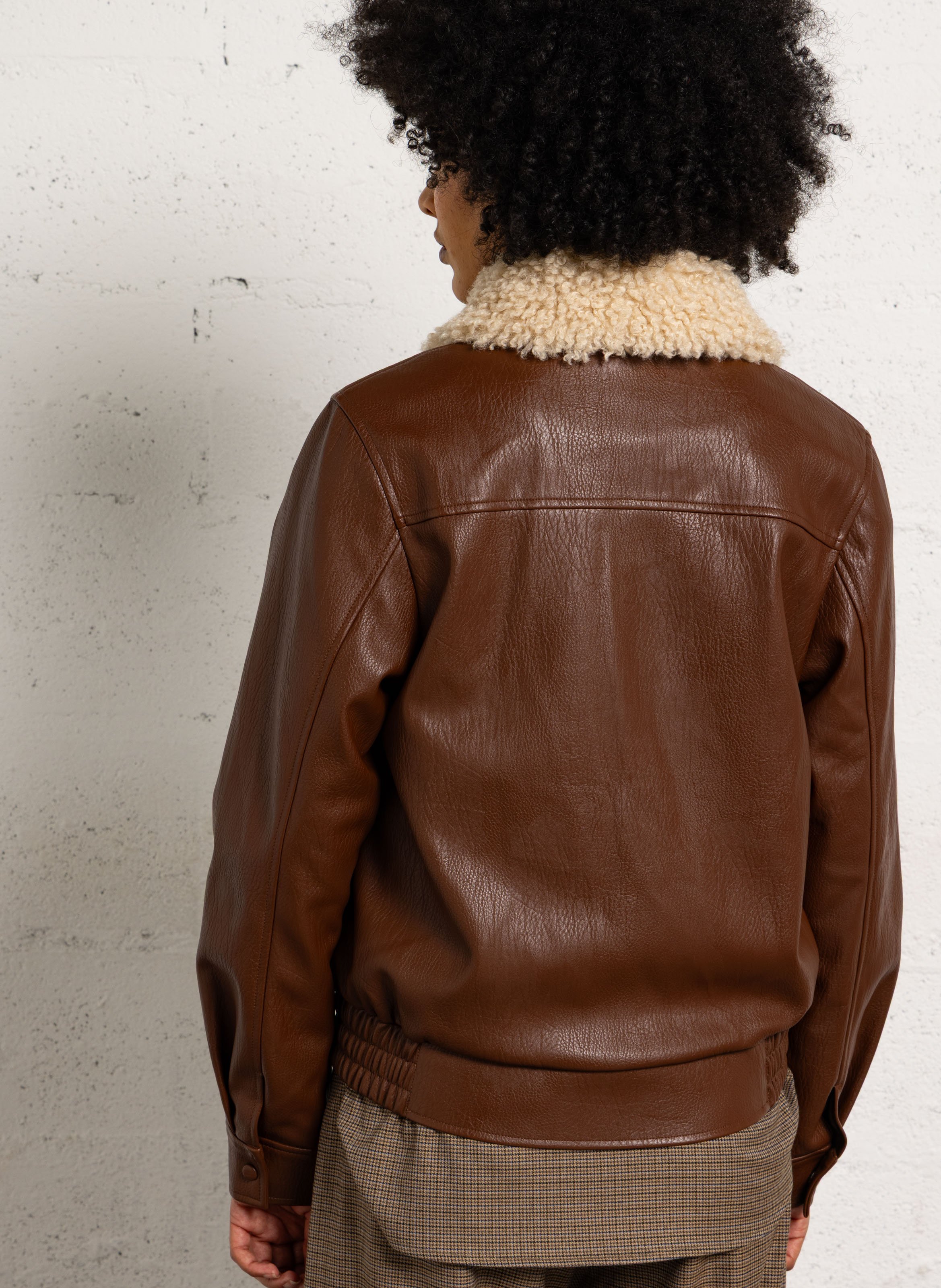Manteau col sherpa effet cuir SUNCOO Marron