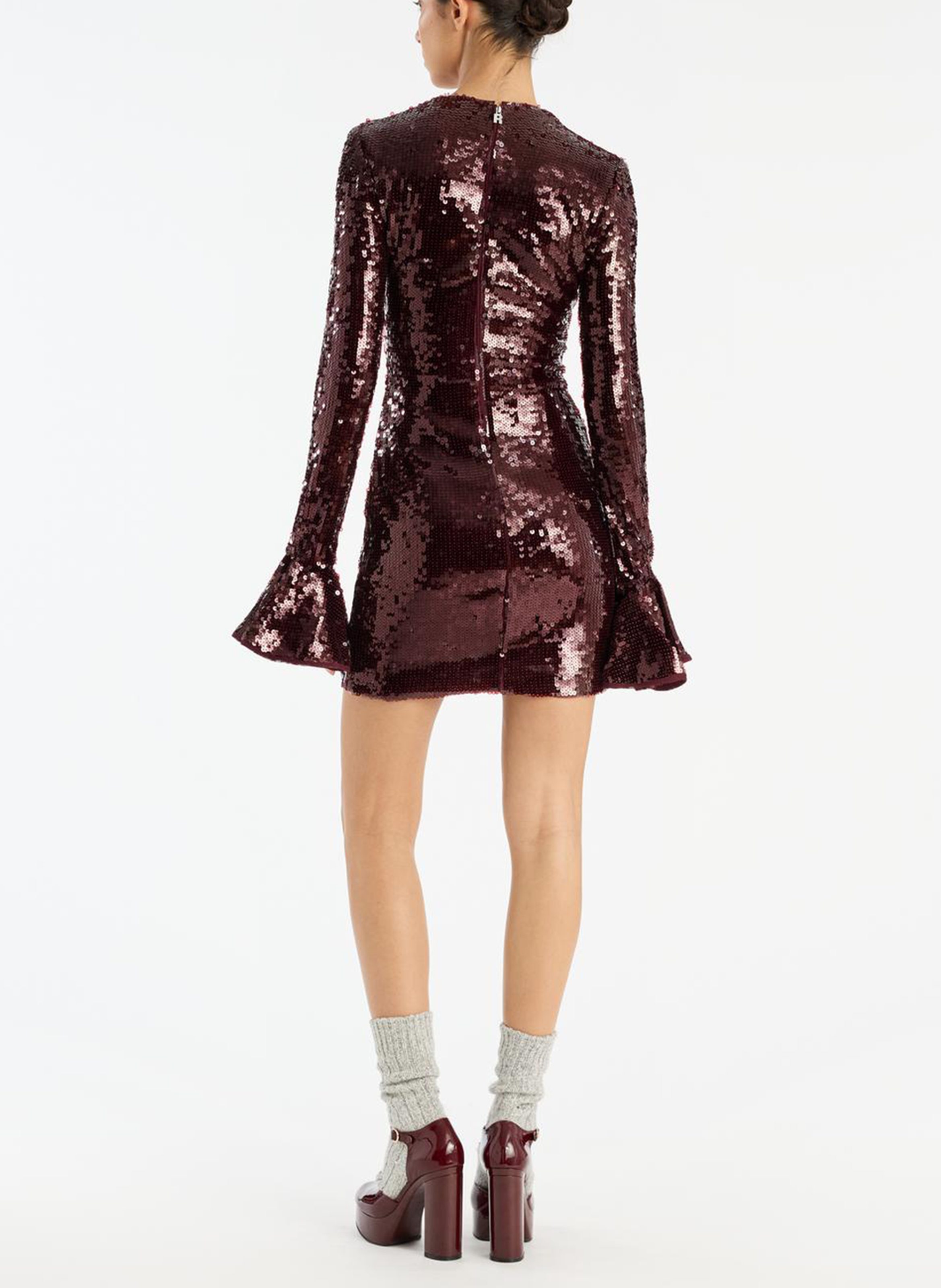 Sequined midi dress with round neck ROTATE Brown