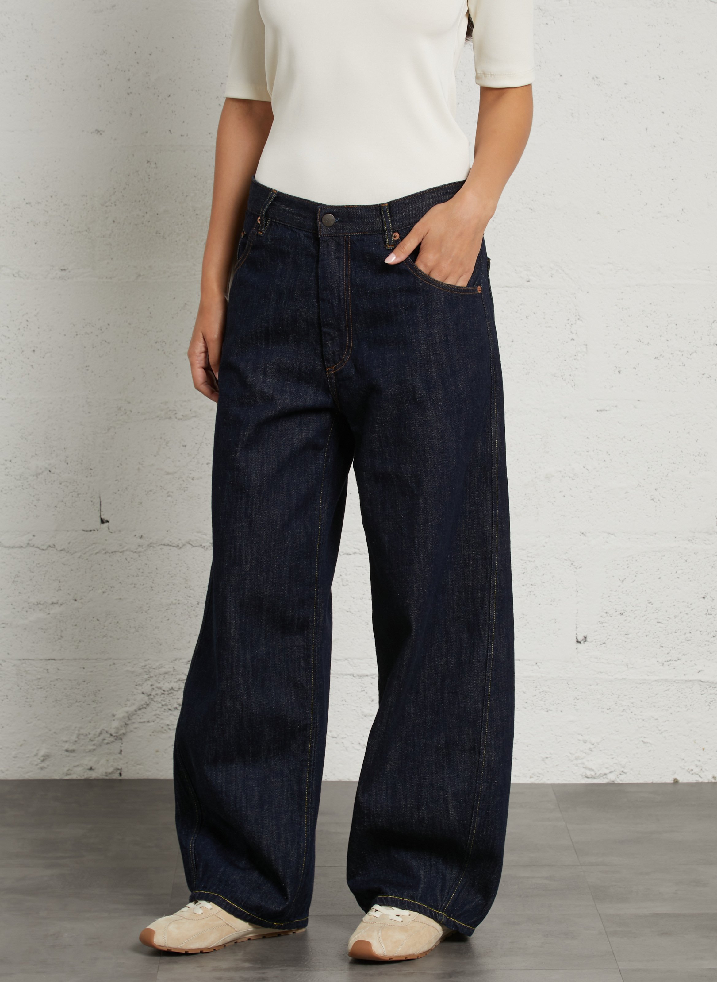 High-waisted wide-leg leather jeans MARGAUX LONNBERG Blue