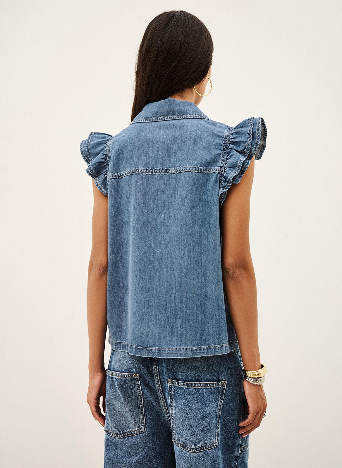 Ärmellose Jeansbluse mit Knopfleiste BA&SH Blau