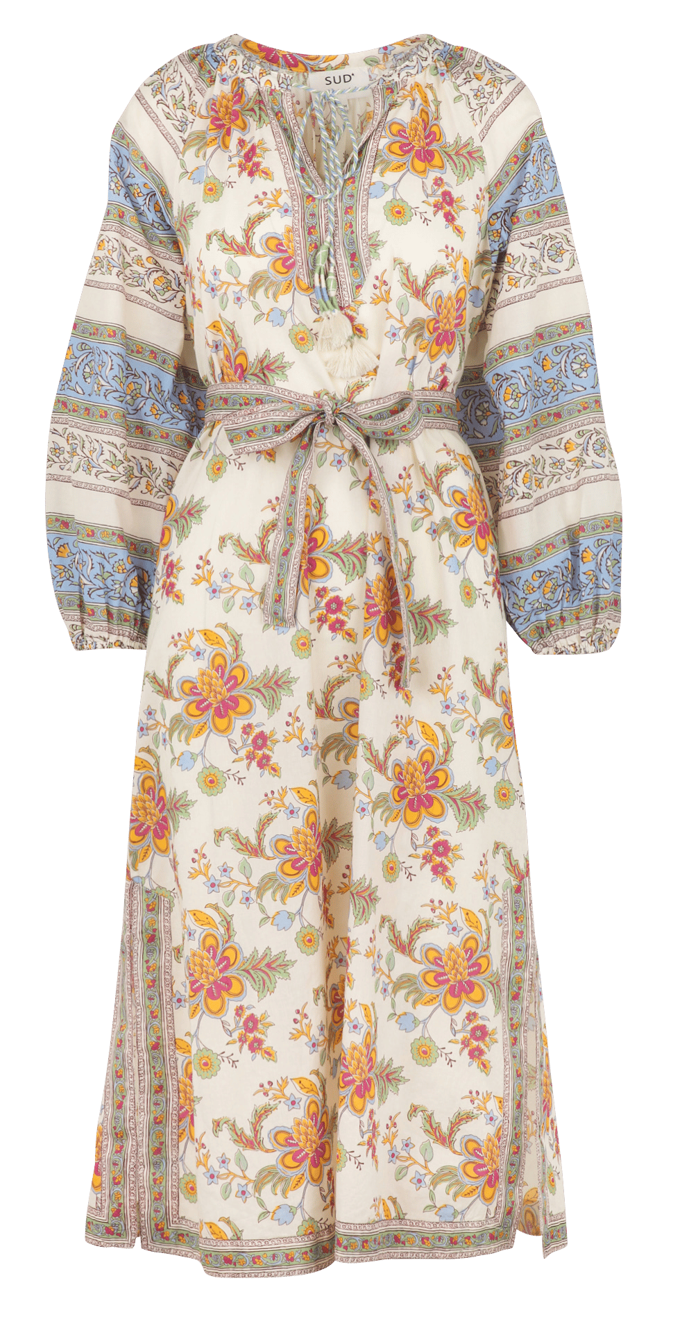 Robe longue col tunisien en coton imprimé SUD EXPRESS Bleu
