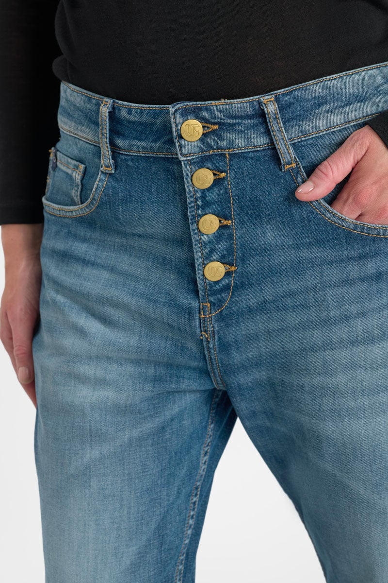Loose, oversized girlfriend high-waisted jeans, length 34 LE TEMPS DES CERISES Blue