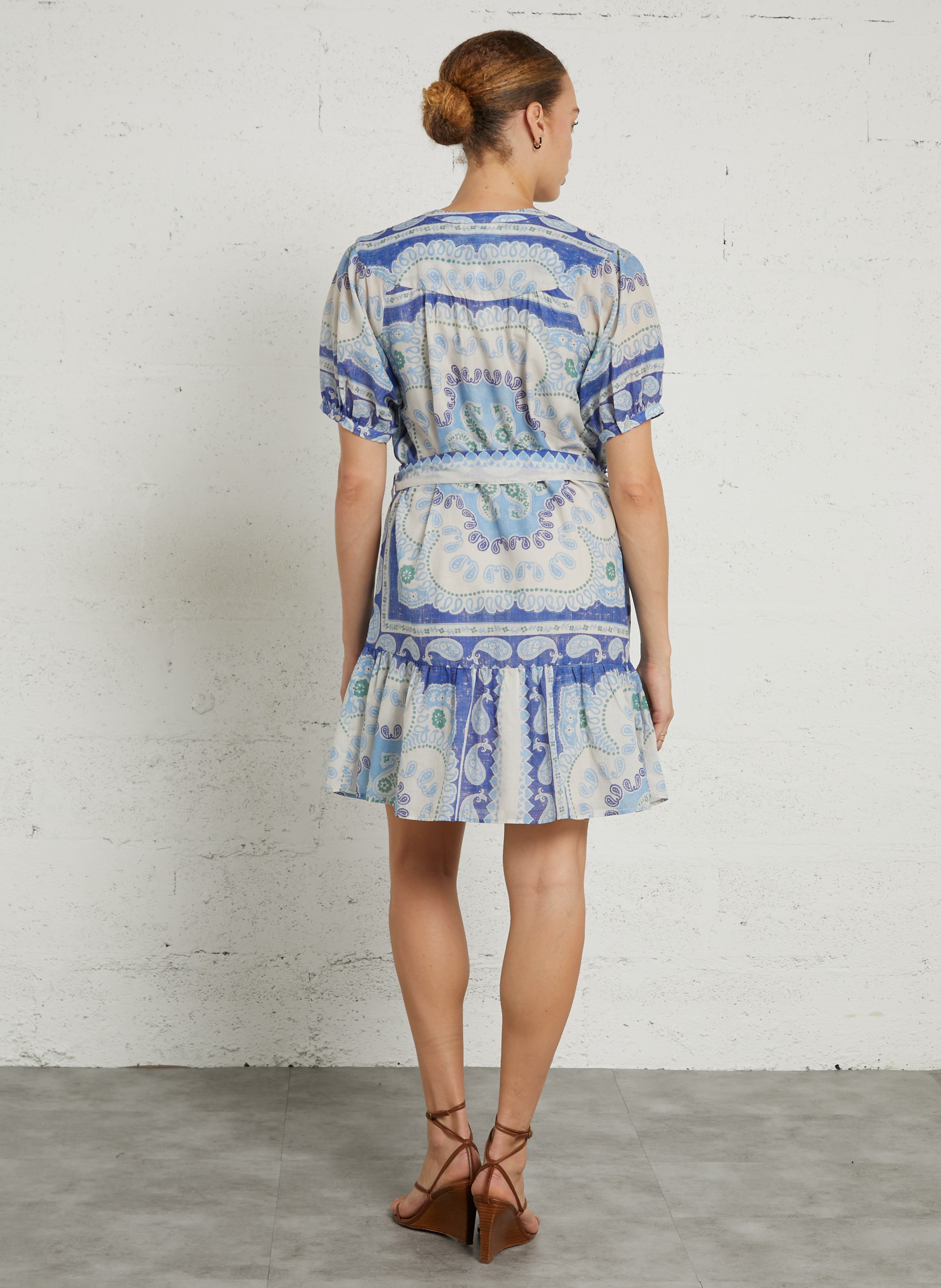 Korte, katoenen jurk met ronde hals en print SUD EXPRESS Blauw