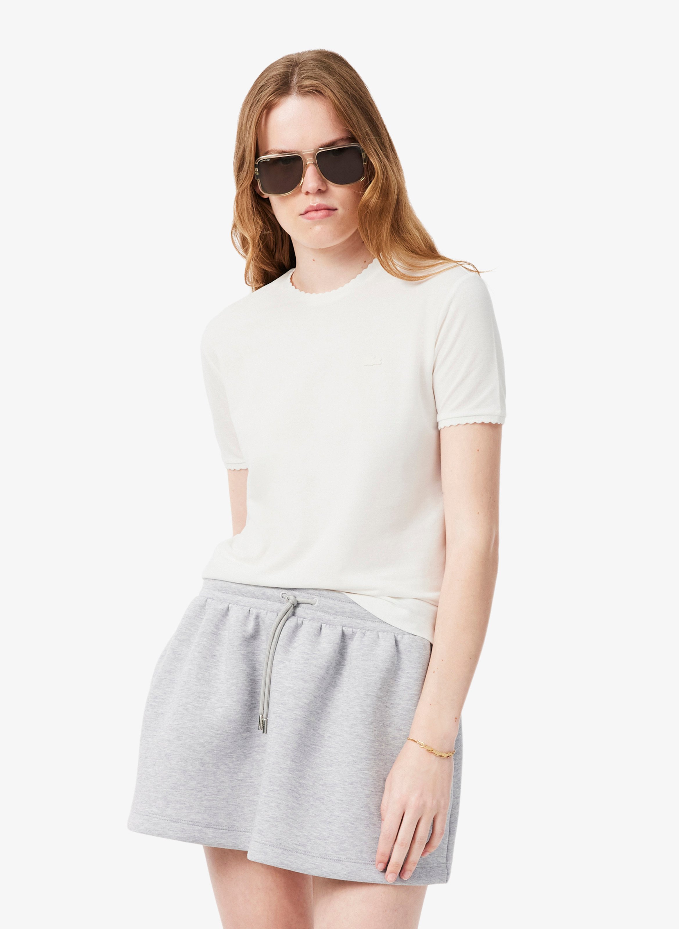 Gerader T-Shirt mit Rundhalsausschnitt und Wellenkante aus Baumwollmischung LACOSTE Grau