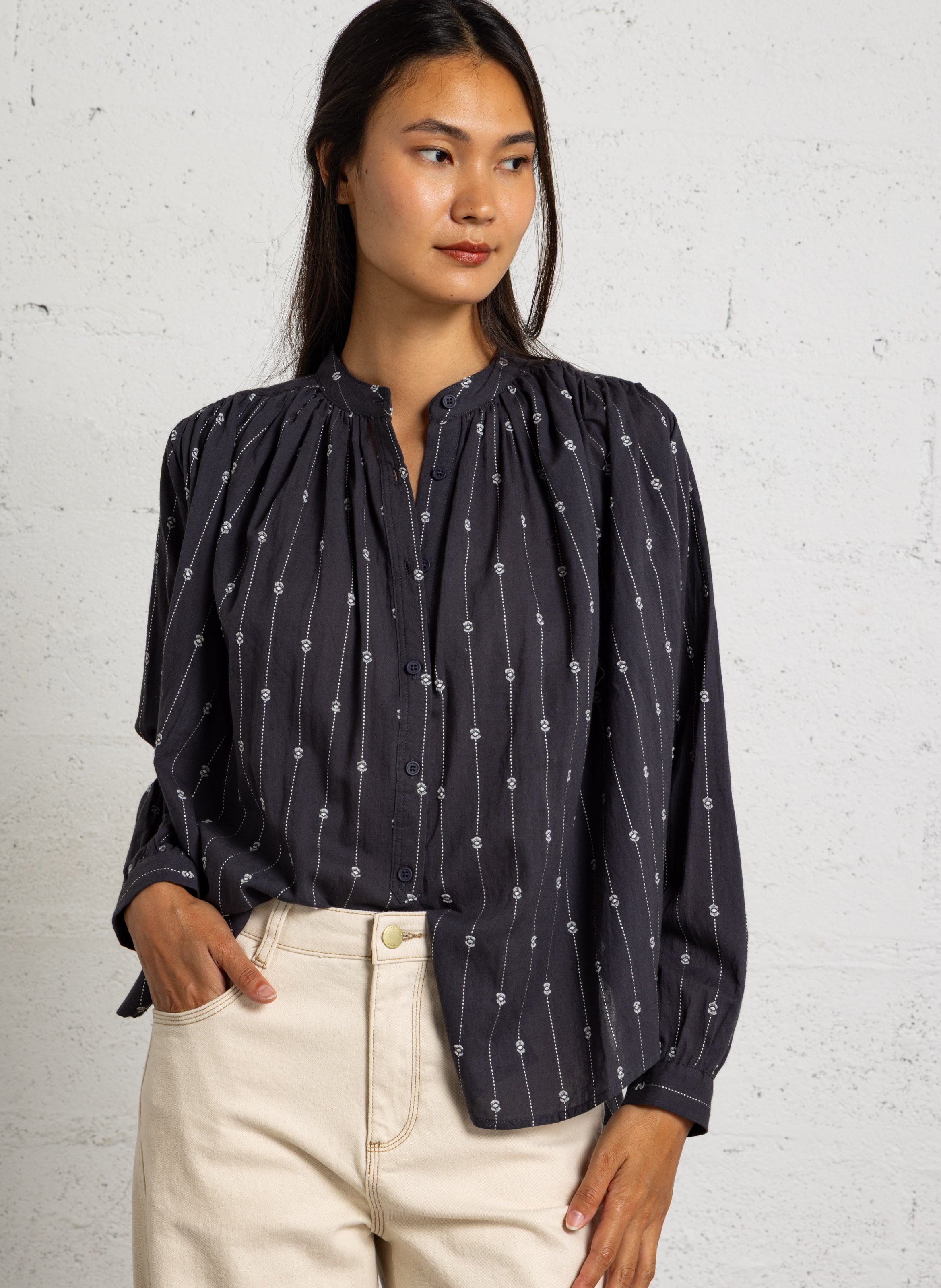 Chemise col rond en coton SEE U SOON Argent