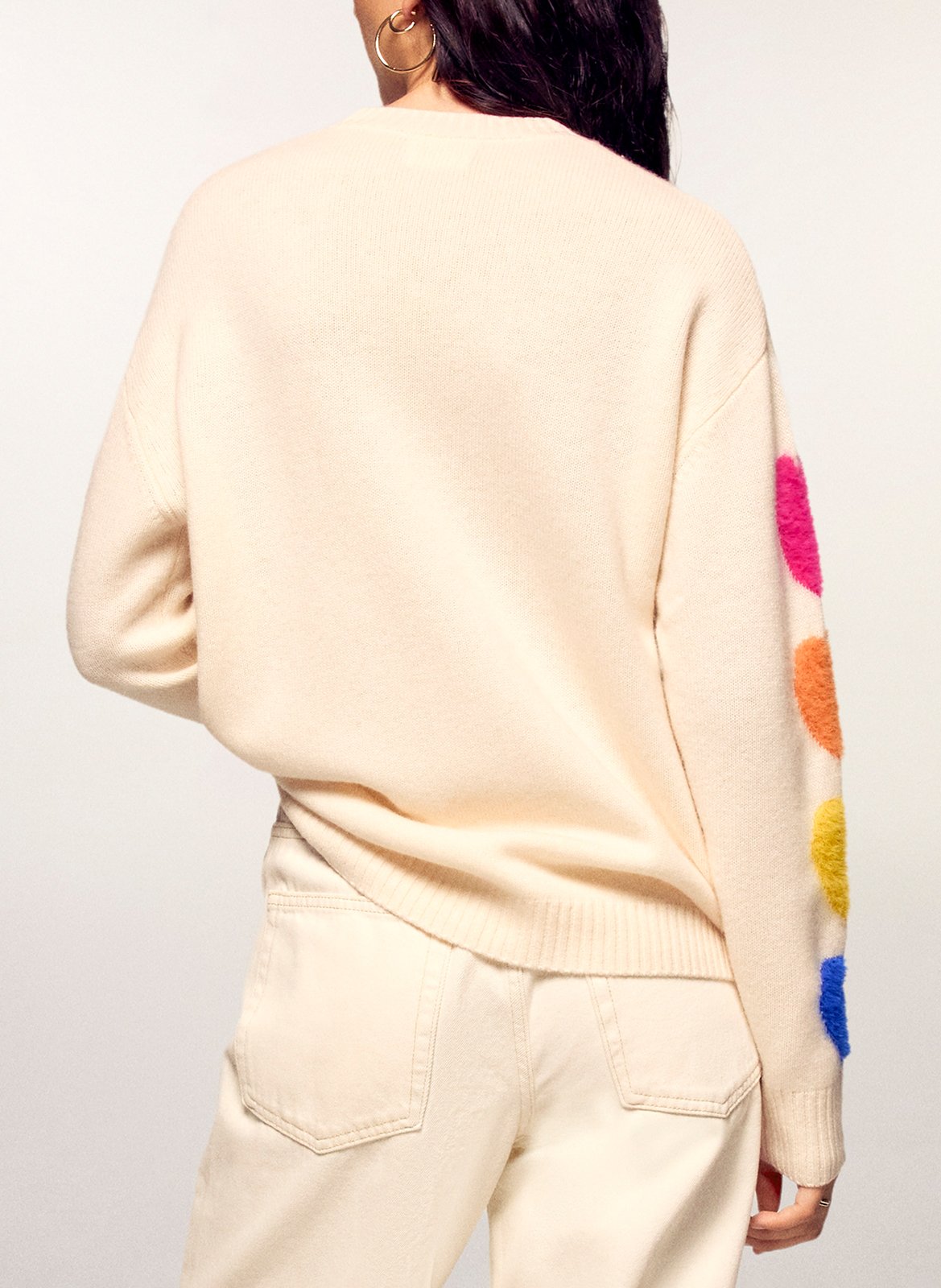 Pull à cœurs en laine et cachemire FROM FUTURE Beige