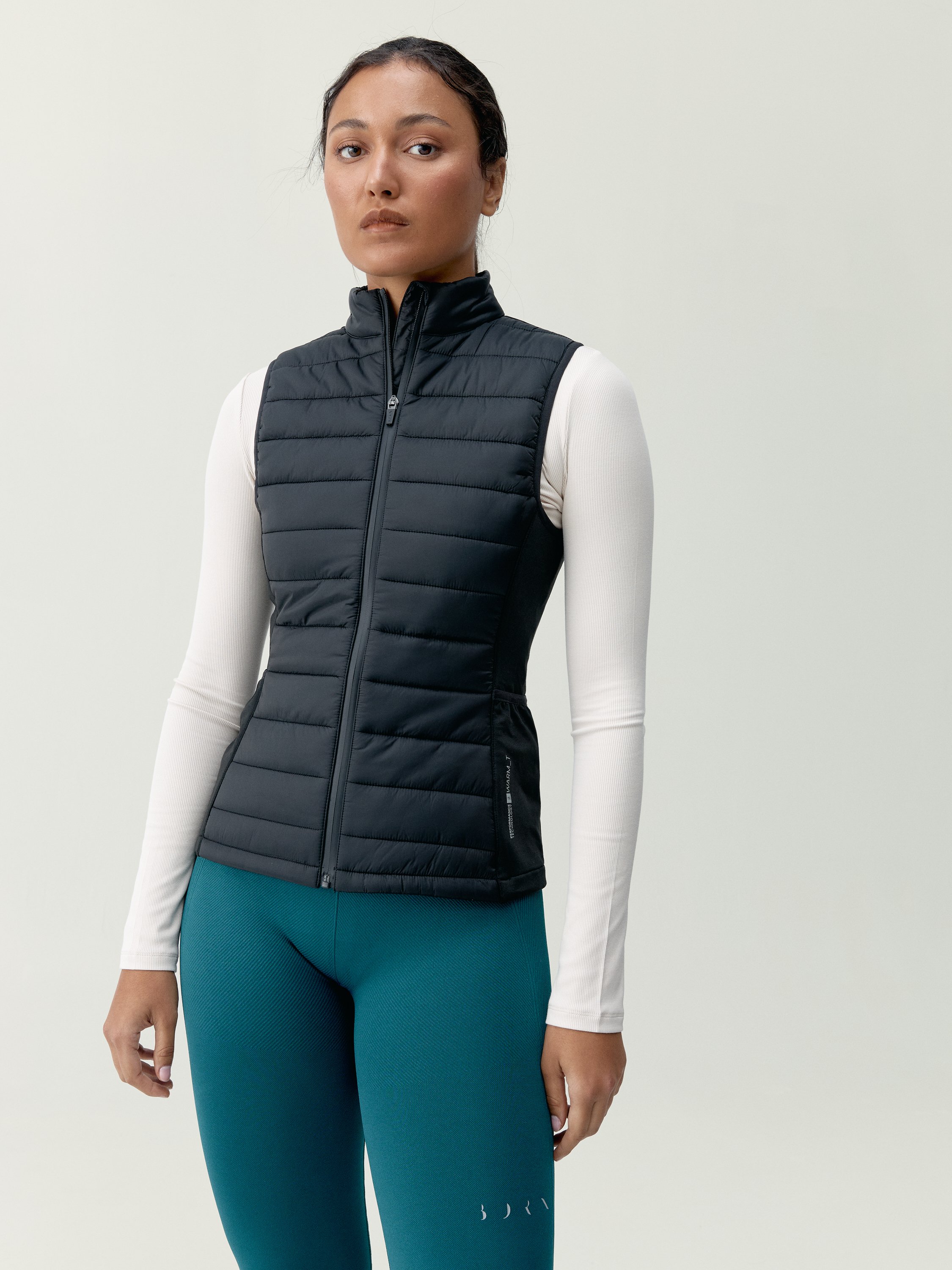 Women's sporty sleeveless puffer vest with soft touch and pockets BORN Black