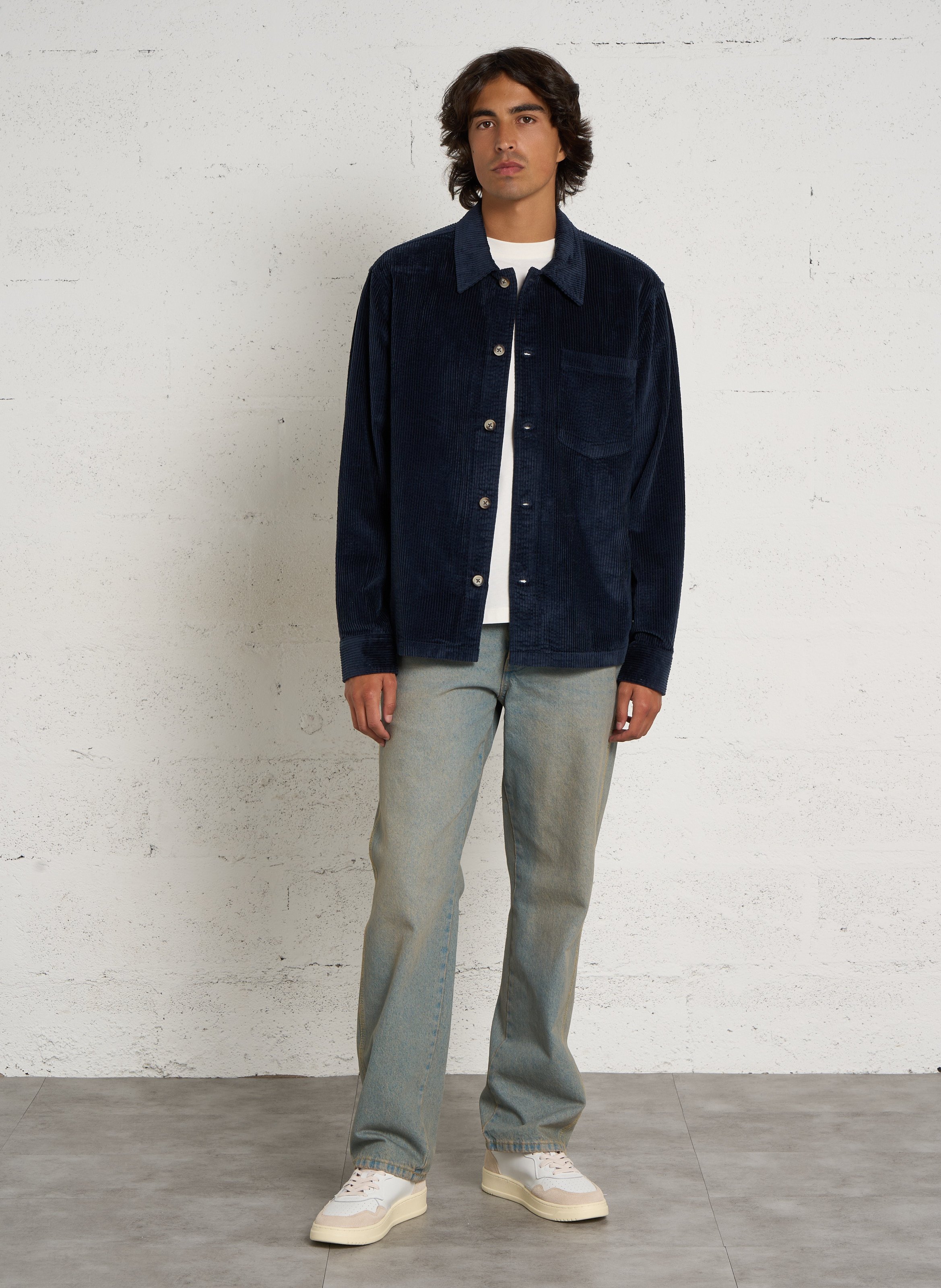 Shirt in regular velvet made of cotton SOLID Blauw