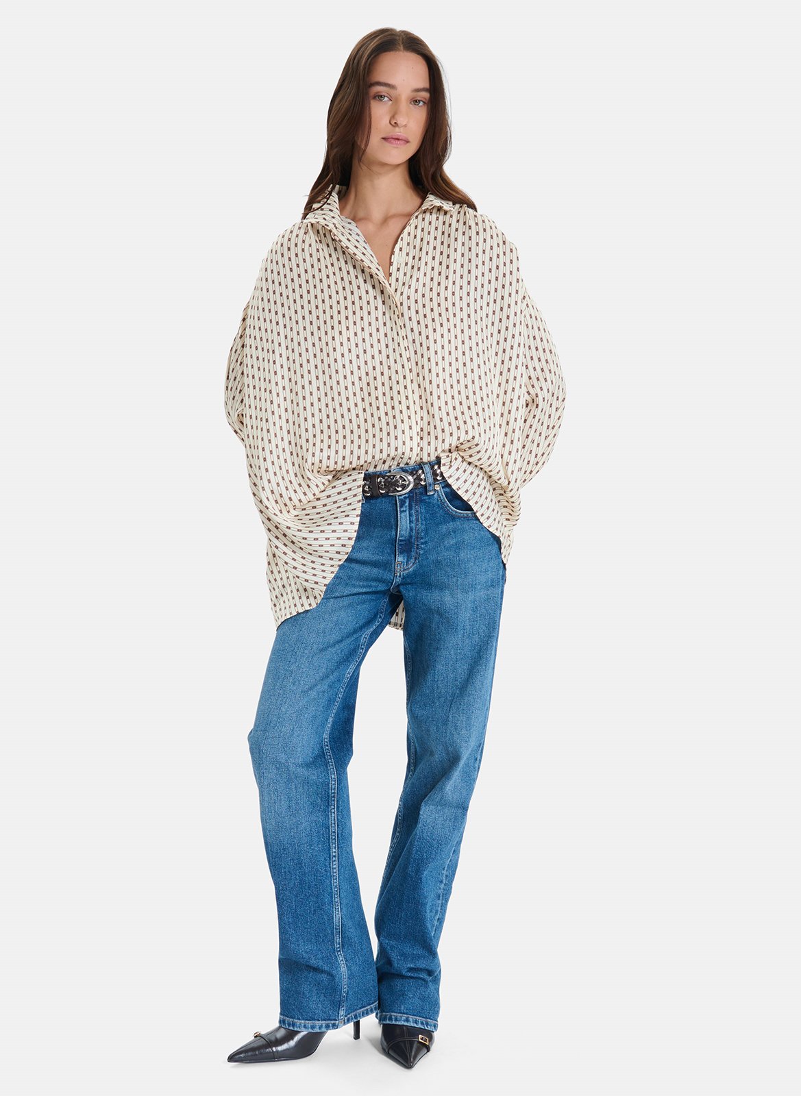 Blouse ample col droit à imprimé ZAPA Bleu