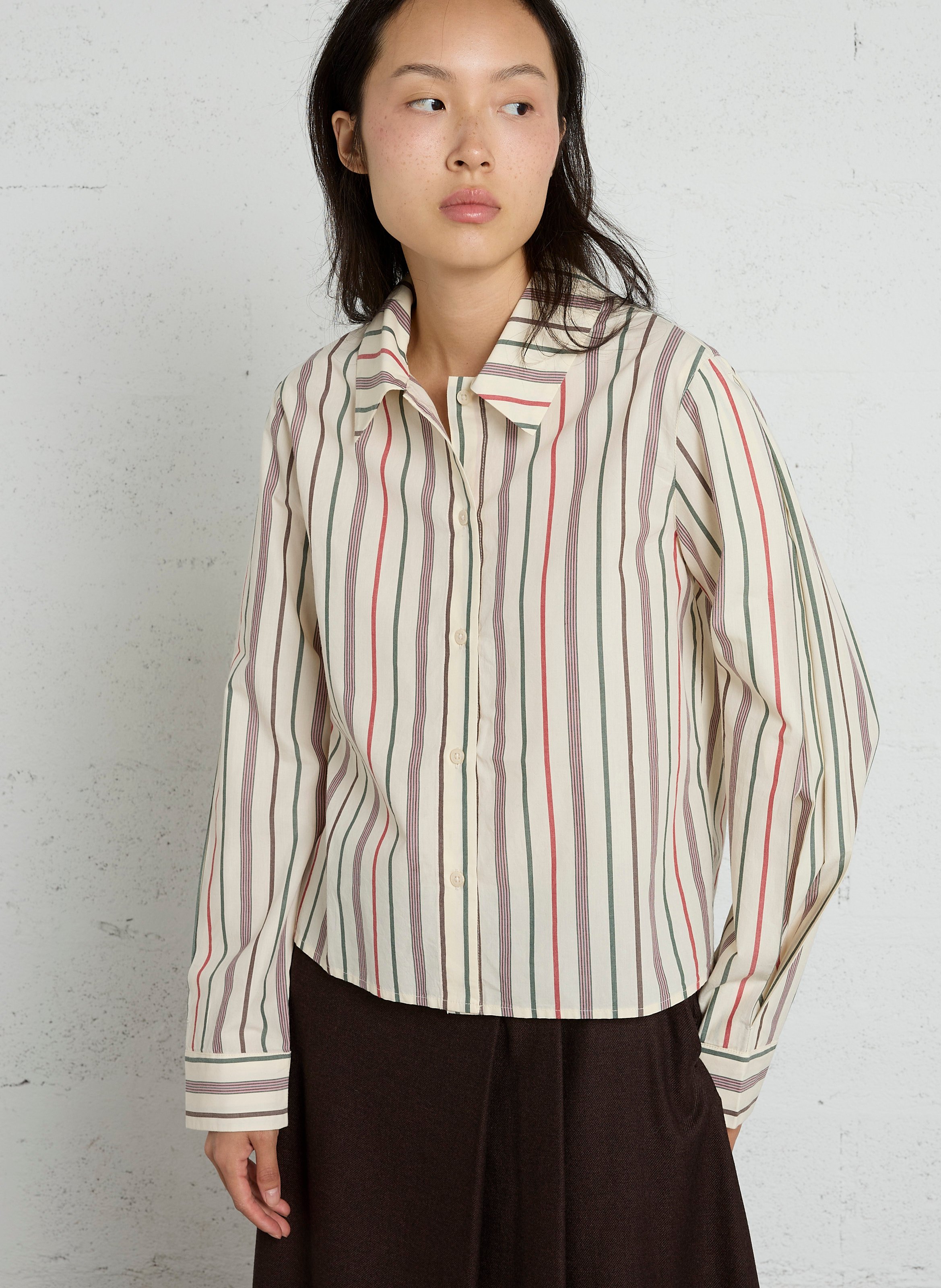 Relaxed-fit classic-collar shirt in striped organic cotton THINKING MU Multicolored