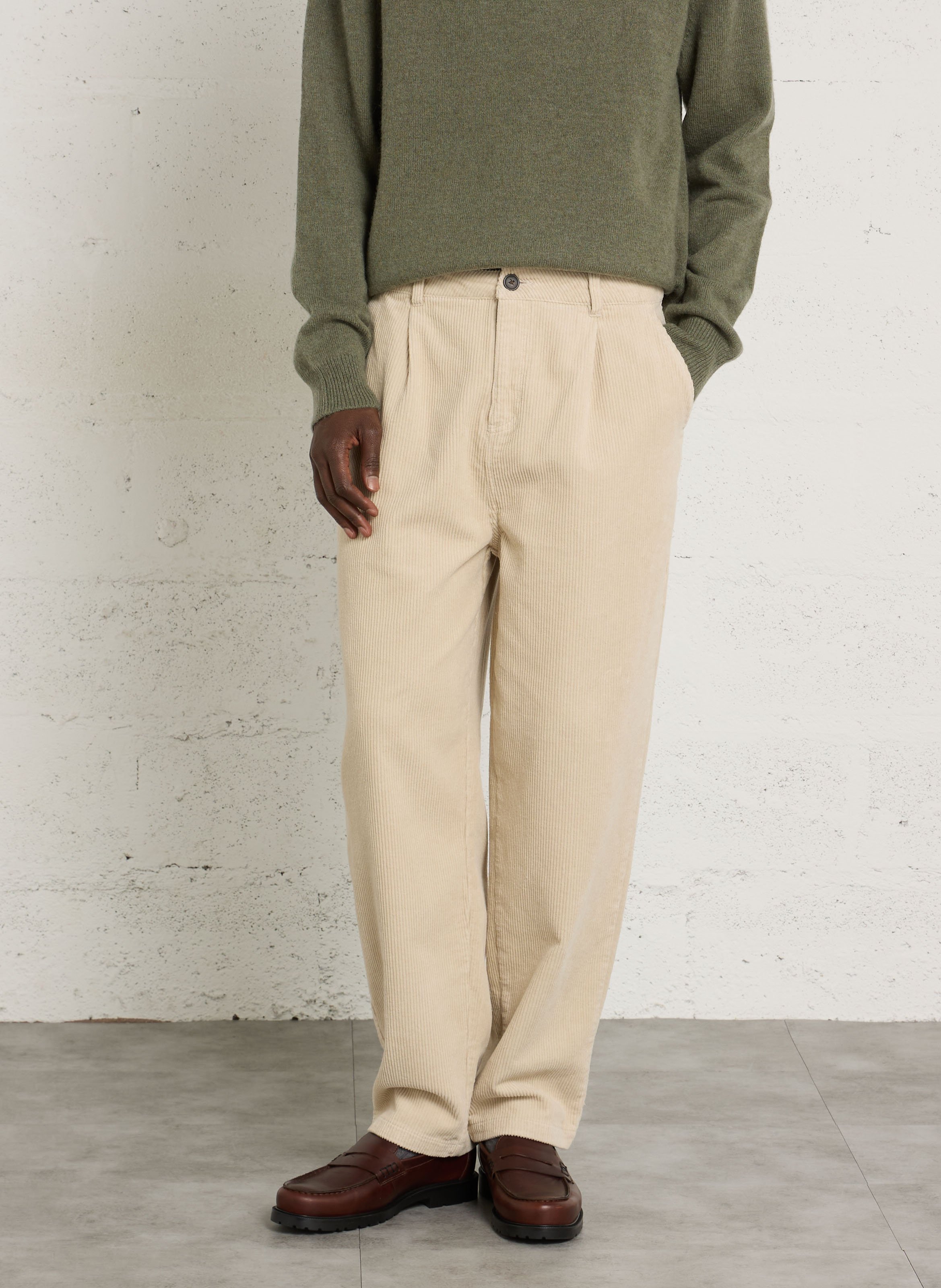 Wide-leg cotton corduroy trousers SOLID