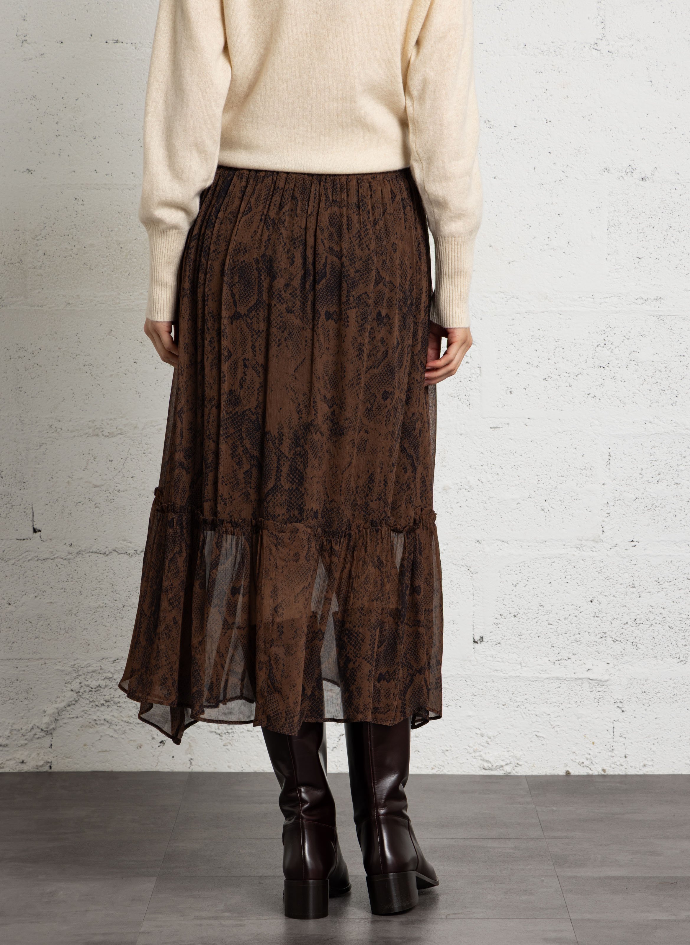 Python-print flared skirt BERENICE Brown