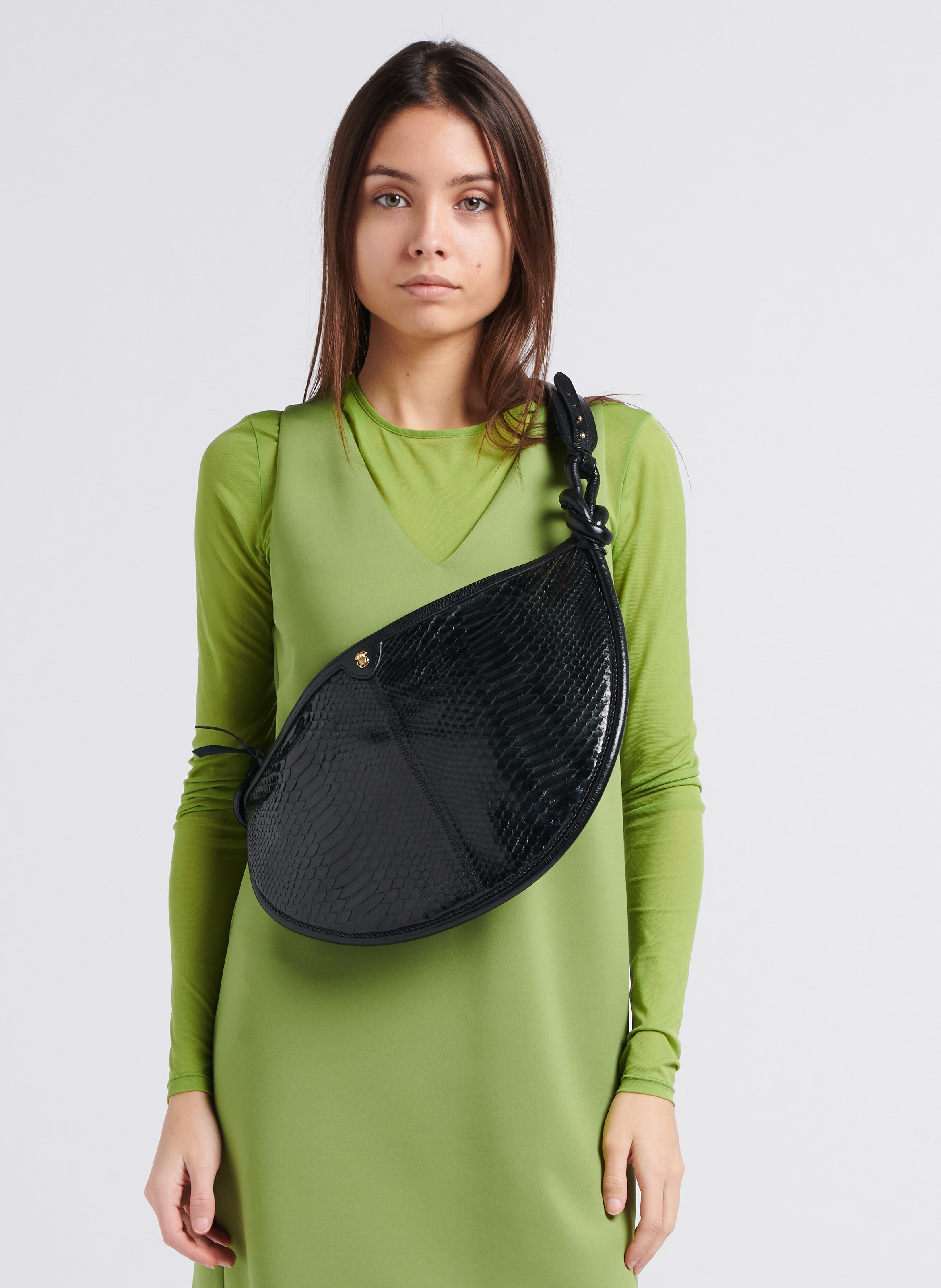 Half-moon python skin bag Black