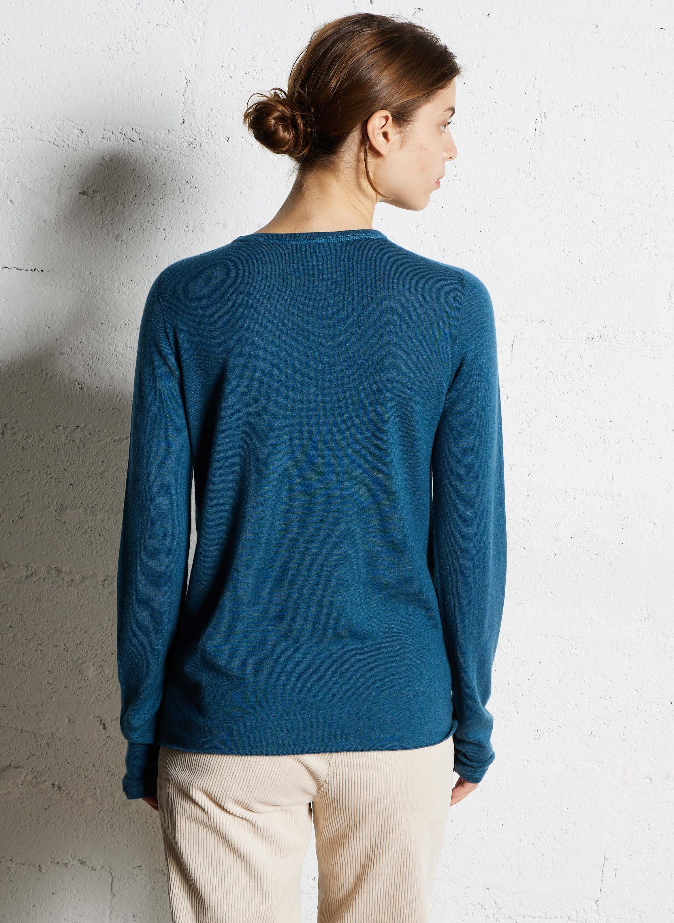 Pull fin col rond en cachemire MAJESTIC FILATURES Bleu