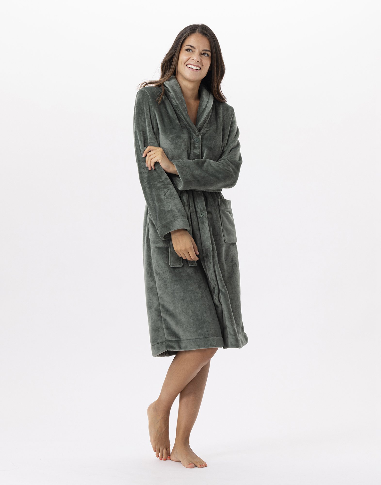 Plush flannel robe LE CHAT Green